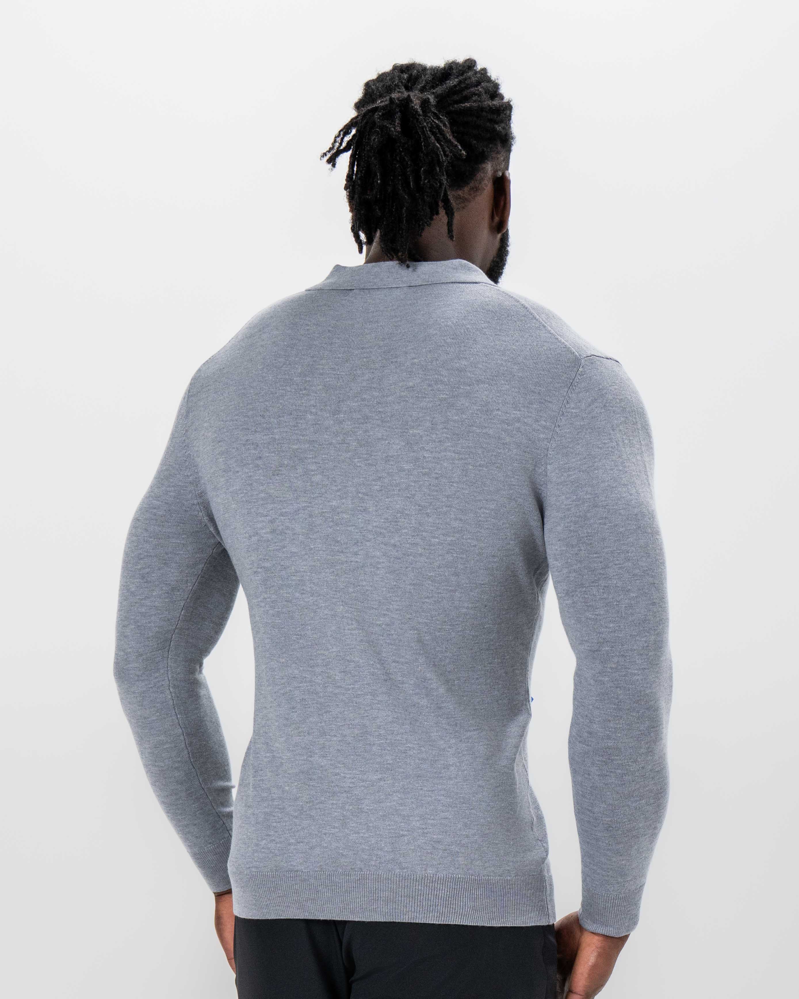 Buttonless Sweater Polo - Light Grey - Image 4