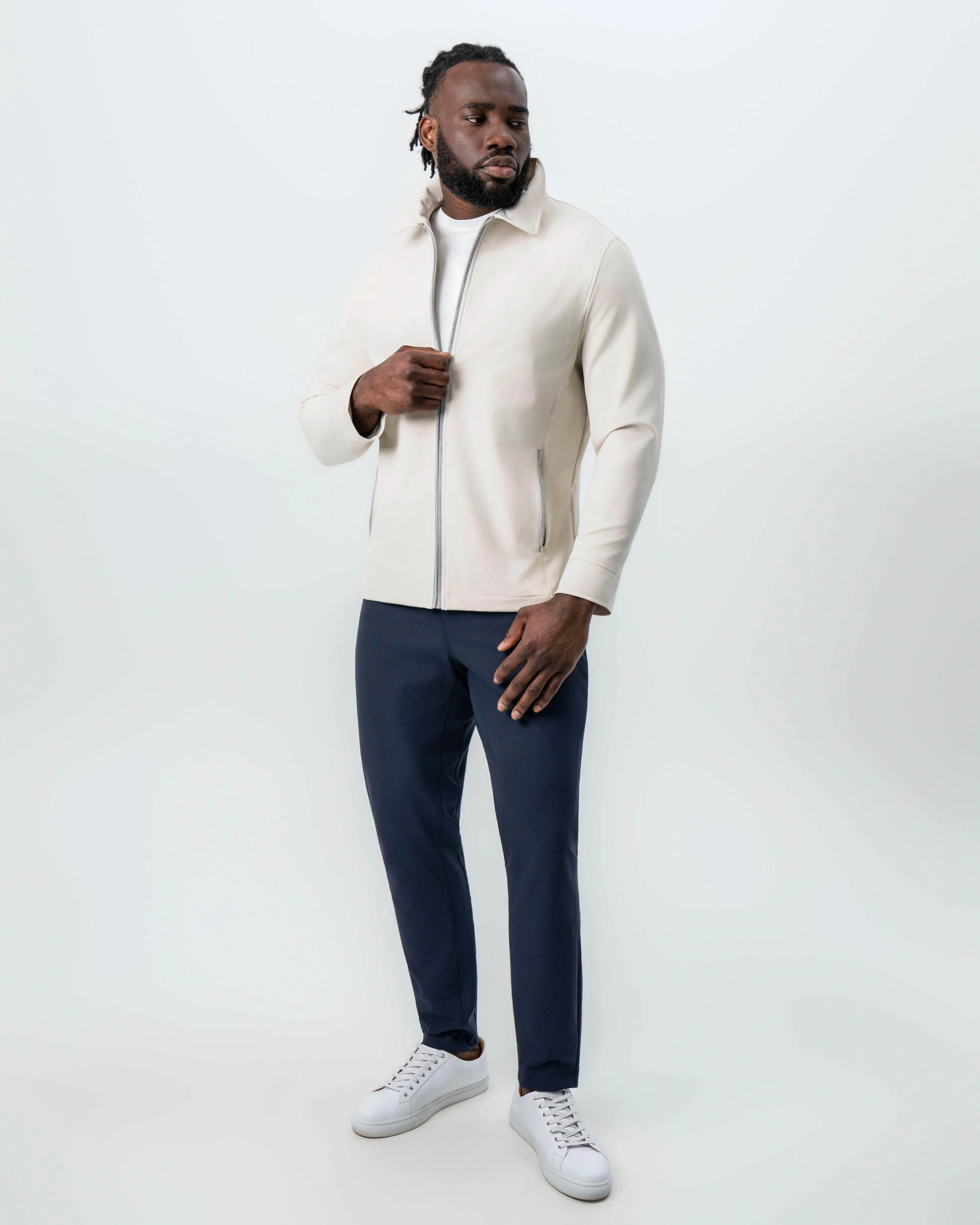 Collared Zip Jacket - Light Khaki - Image 4