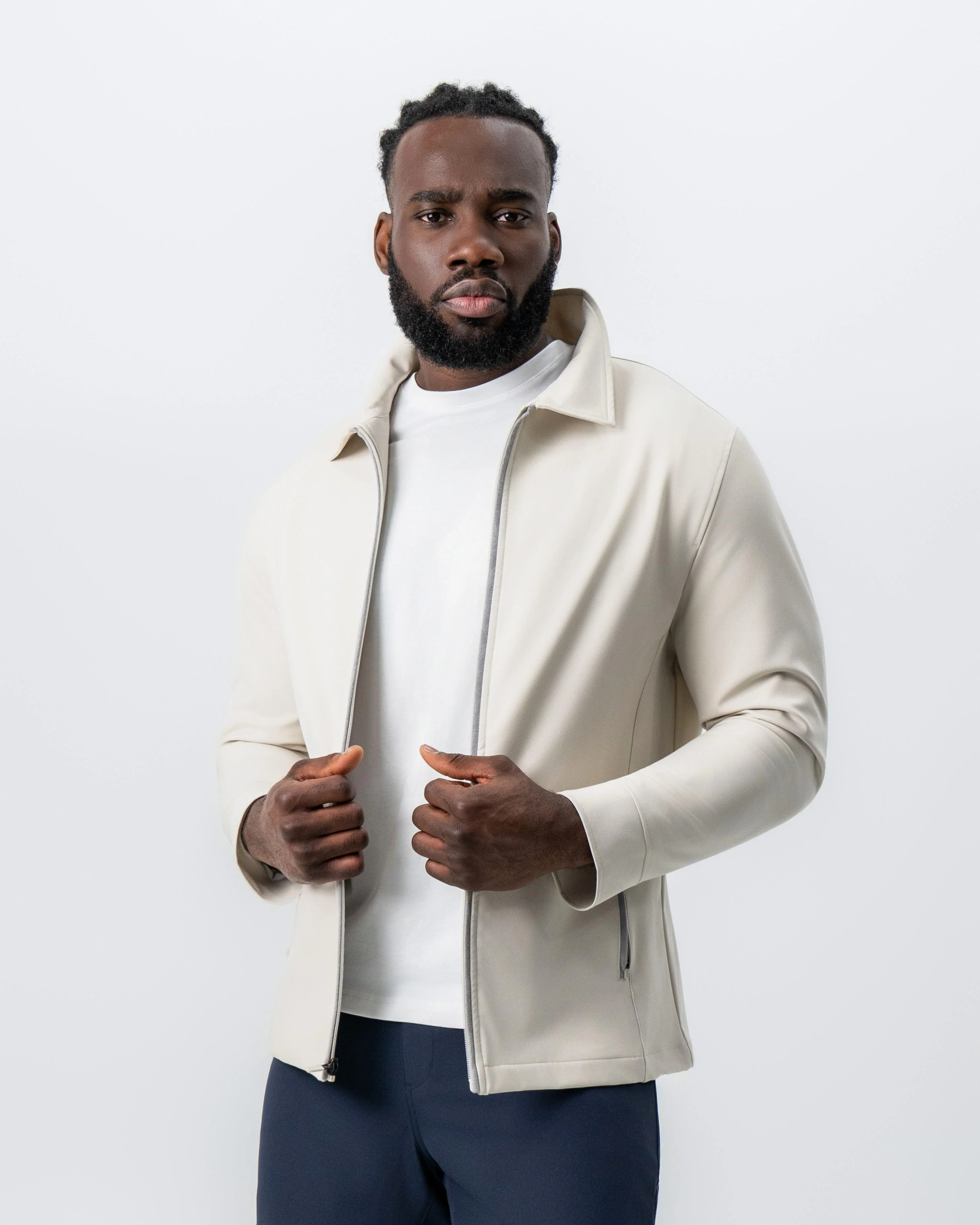 Collared Zip Jacket - Light Khaki - Image 7