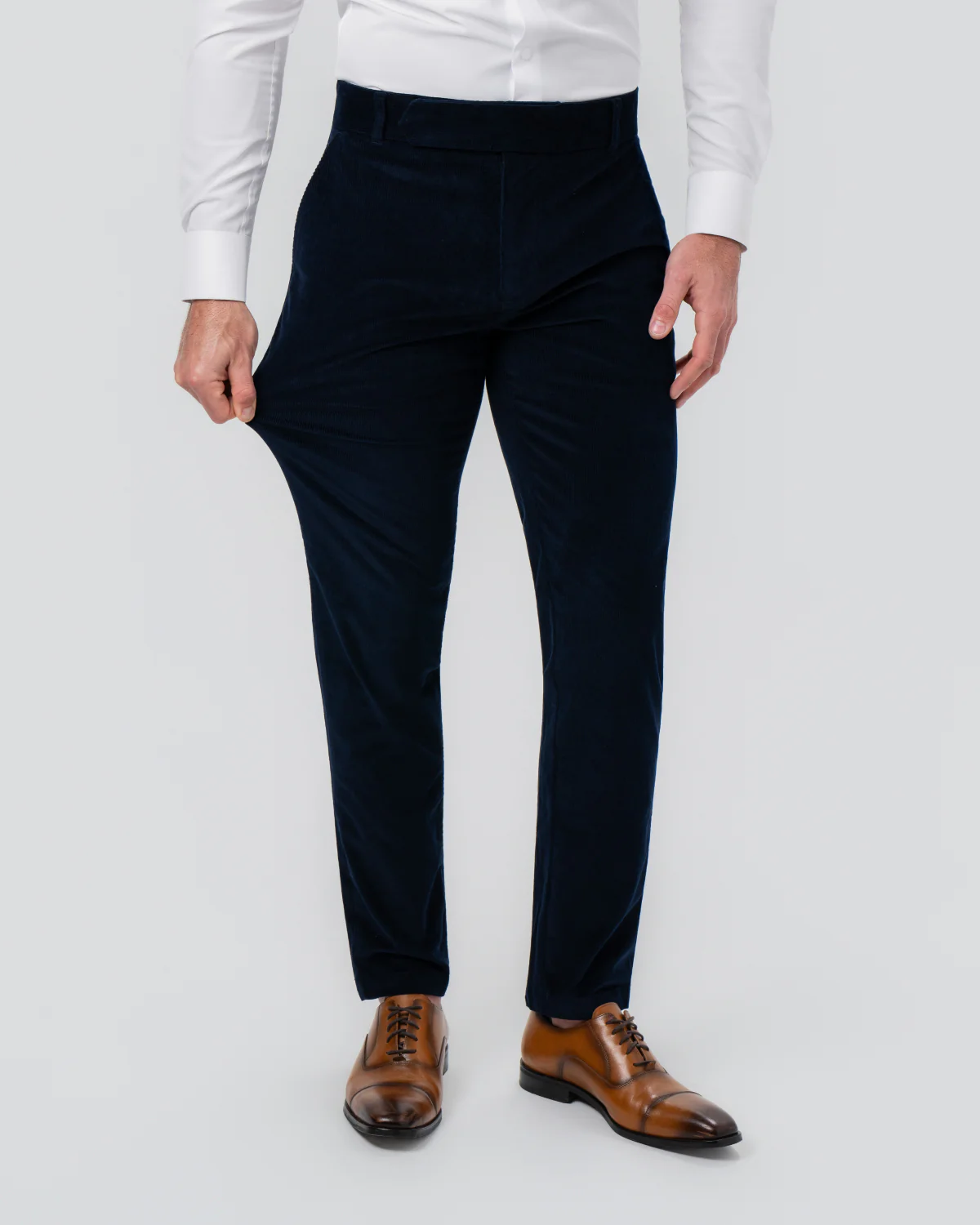 Corduroy Flat Front Waistband Pant - Dark Navy - Image 2
