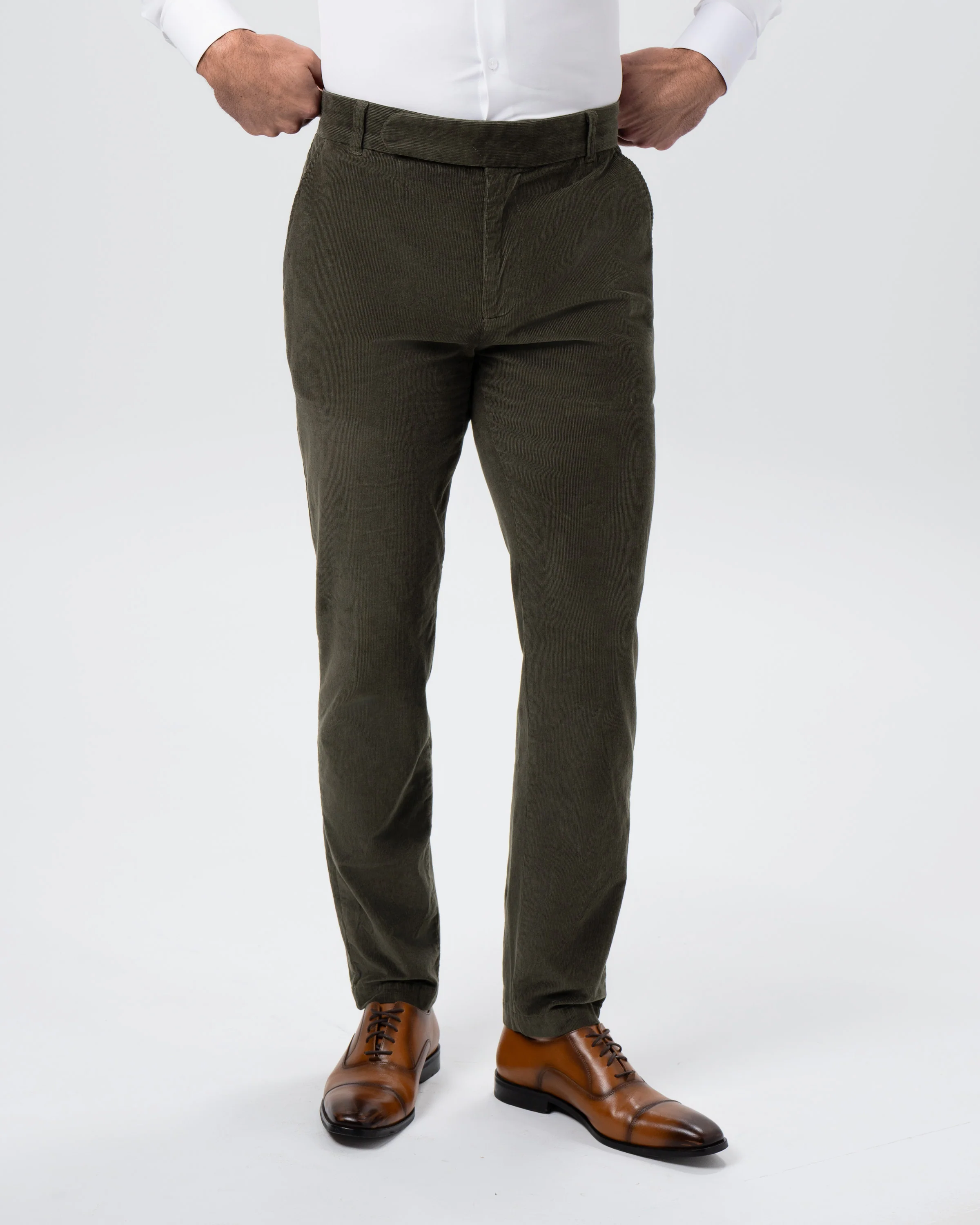 Corduroy Flat Front Waistband Pant - Dark Olive - Image 3