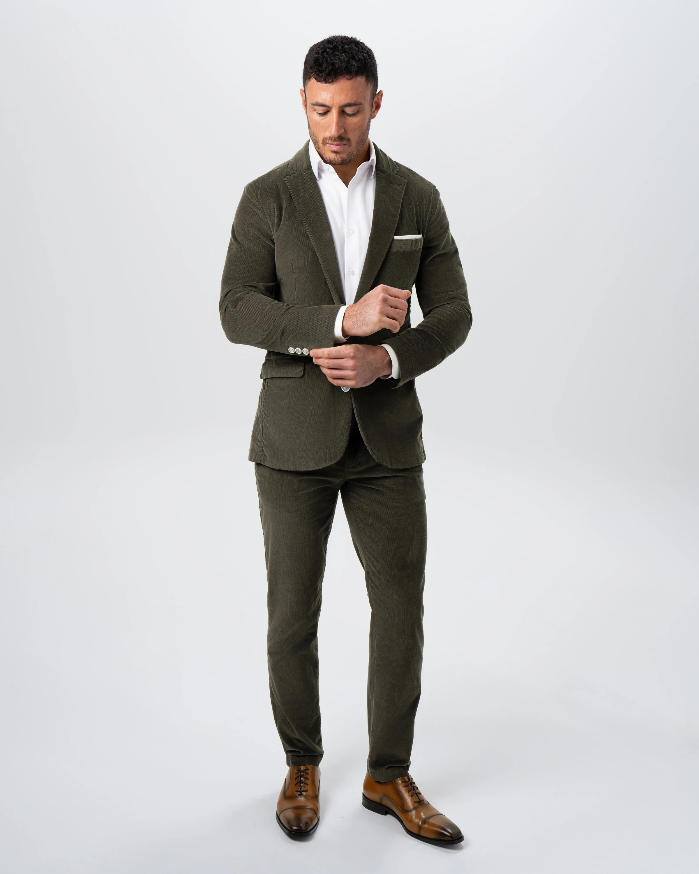 Corduroy Flat Front Waistband Pant - Dark Olive - Image 5