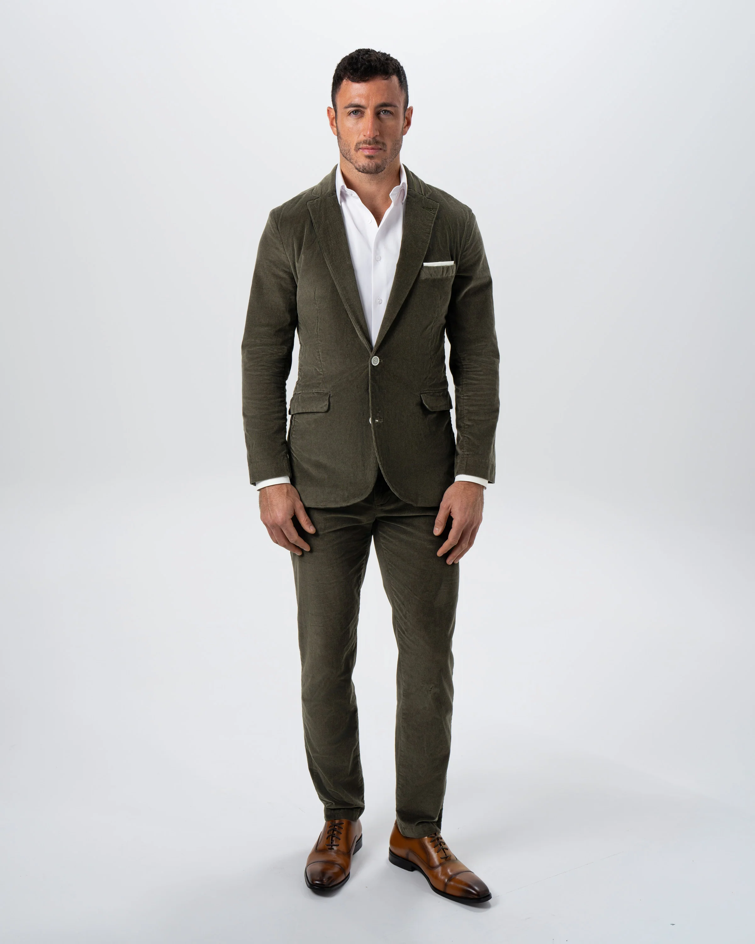 Corduroy Flat Front Waistband Pant - Dark Olive - Image 6