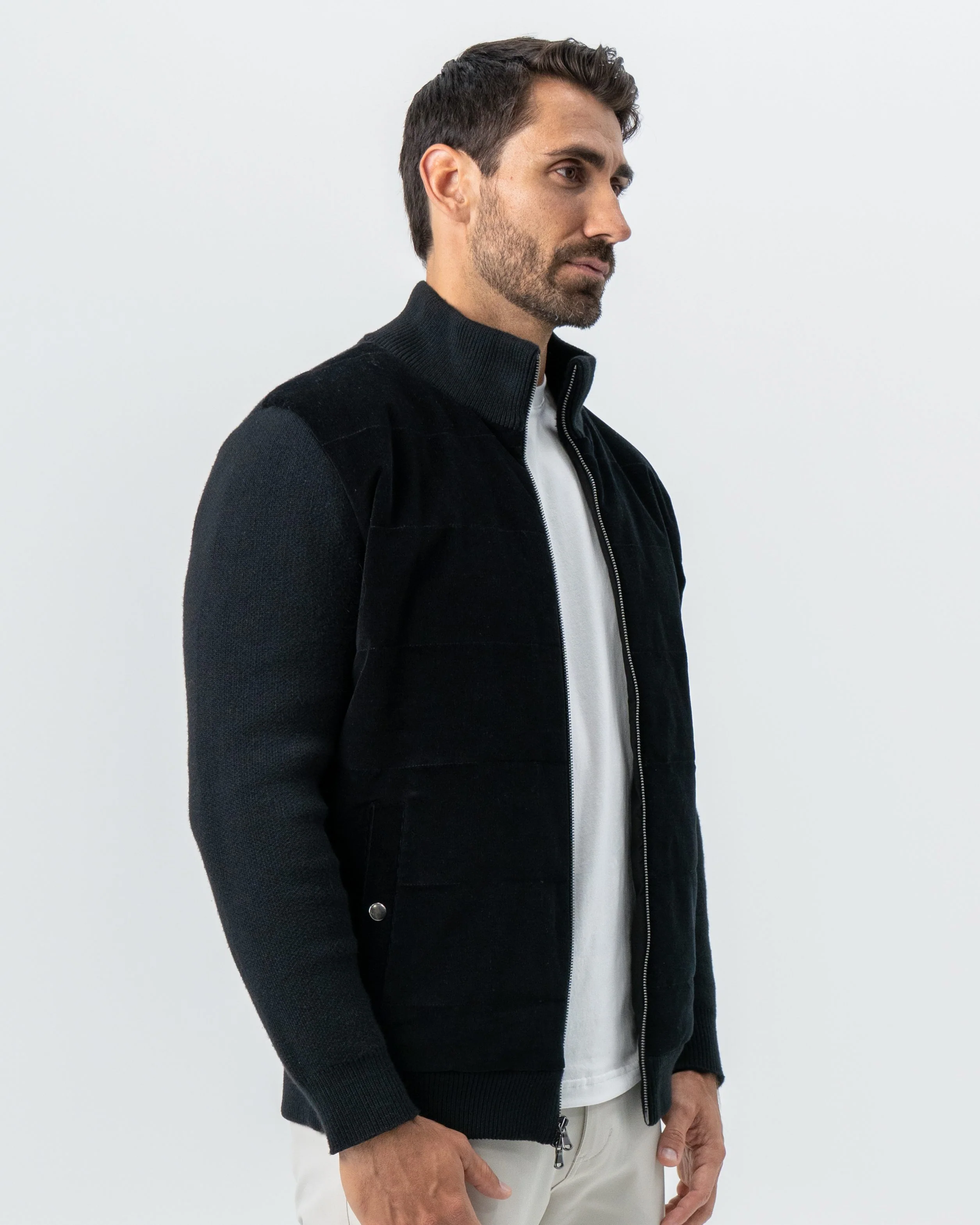 Corduroy Knit Zip Jacket - Black - Image 3