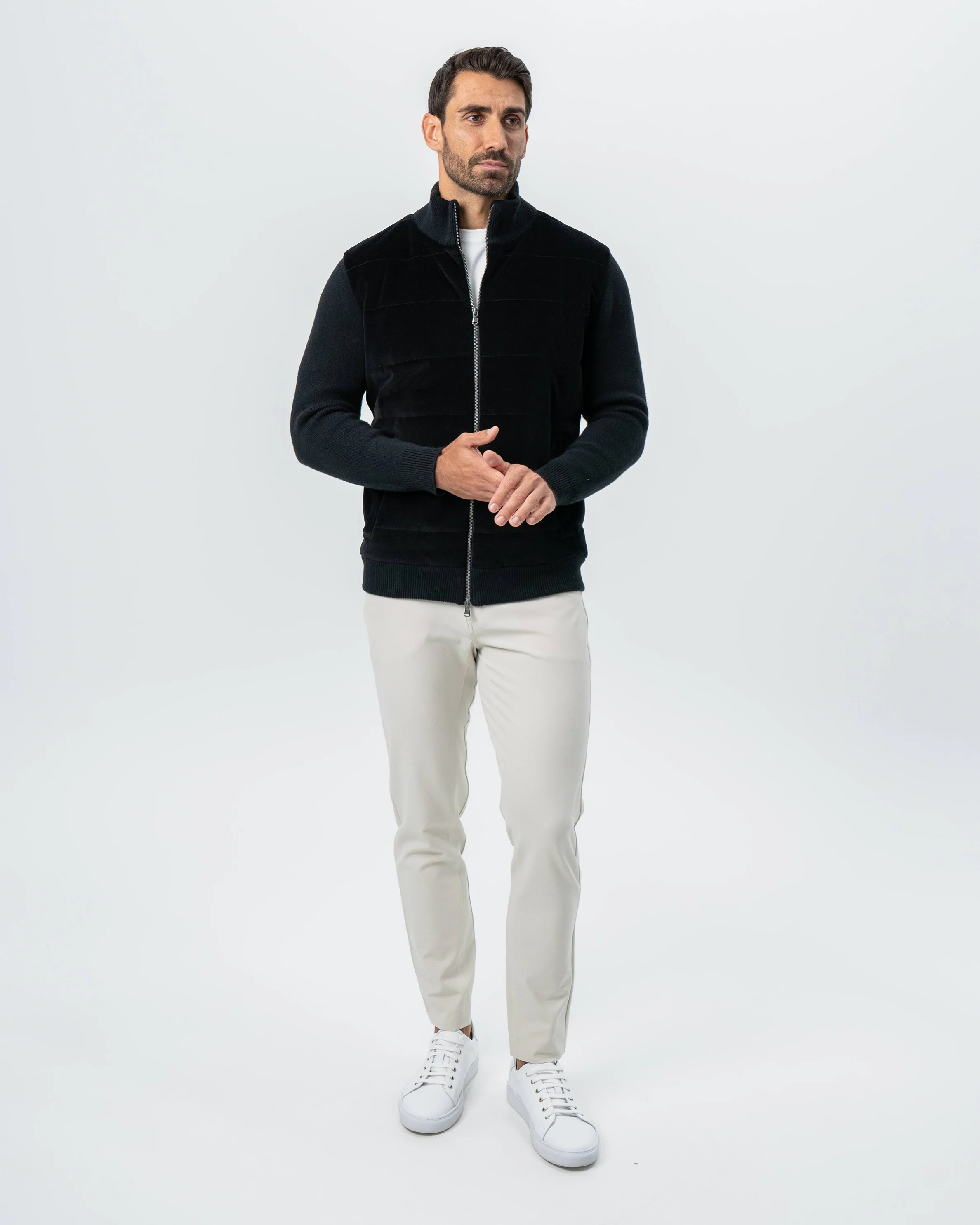 Corduroy Knit Zip Jacket - Black - Image 6