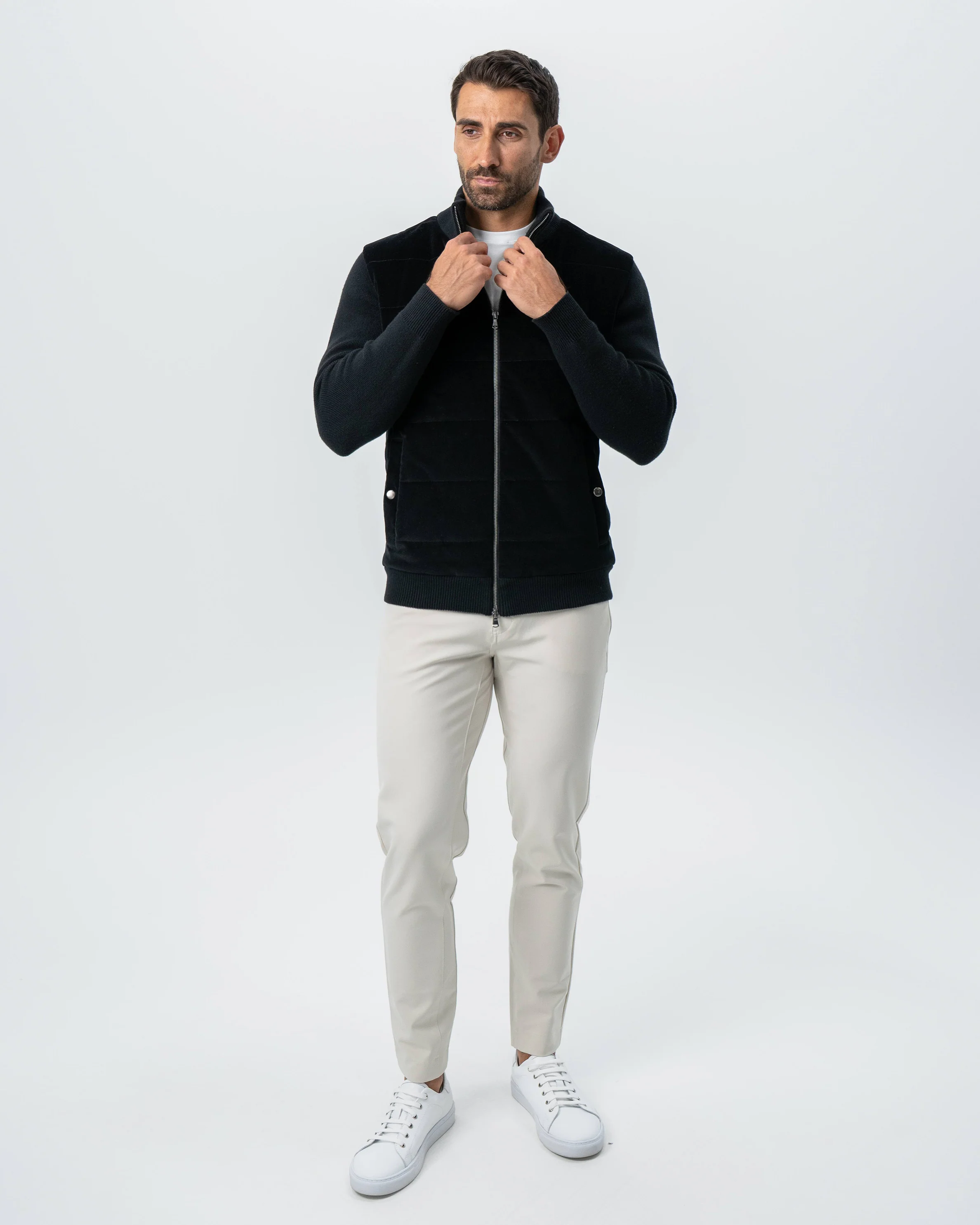 Corduroy Knit Zip Jacket - Black - Image 7