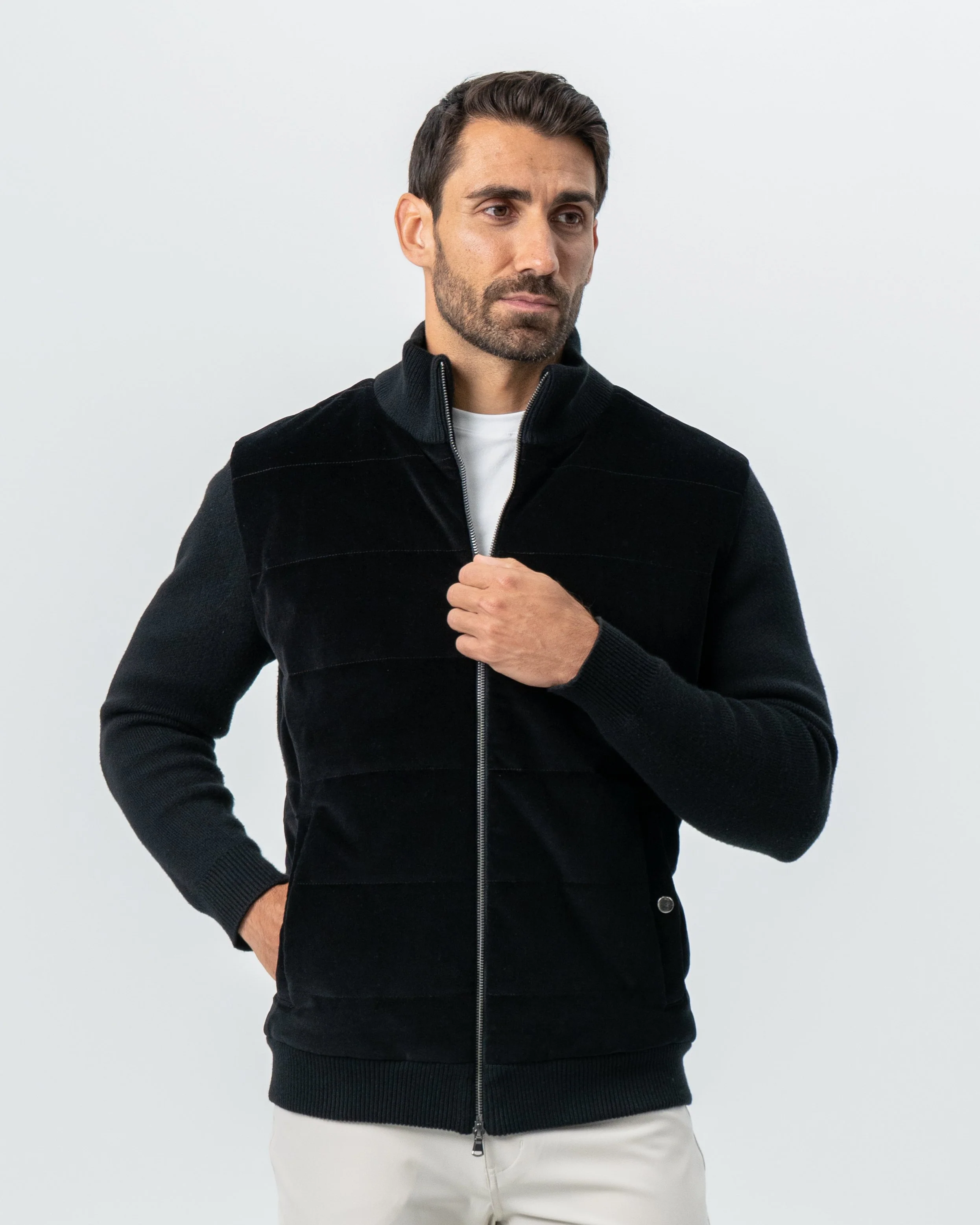 Corduroy Knit Zip Jacket - Black - Image 8