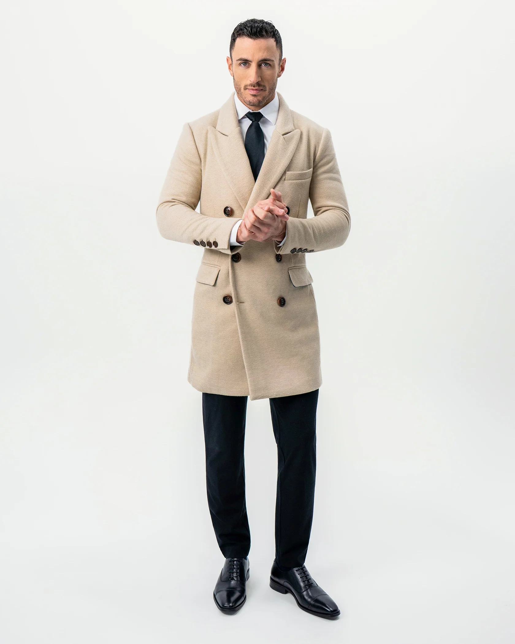 Double Breasted Overcoat - Tan Herringbone - Image 2