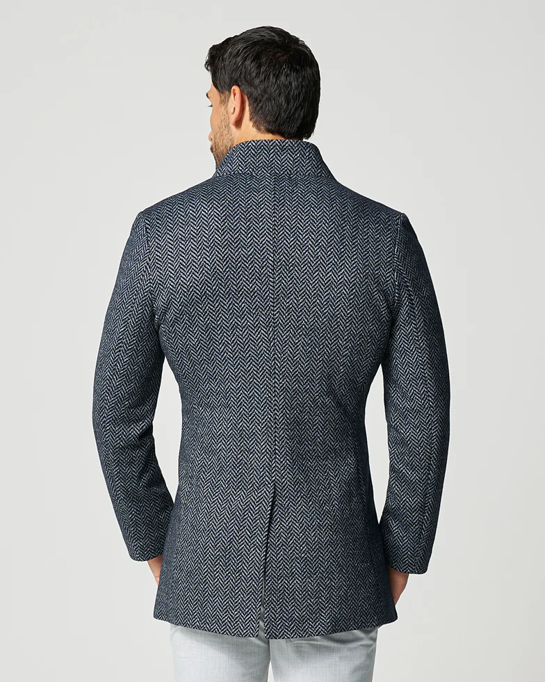 Open Button Overcoat - Navy & Grey Chevron - Image 5