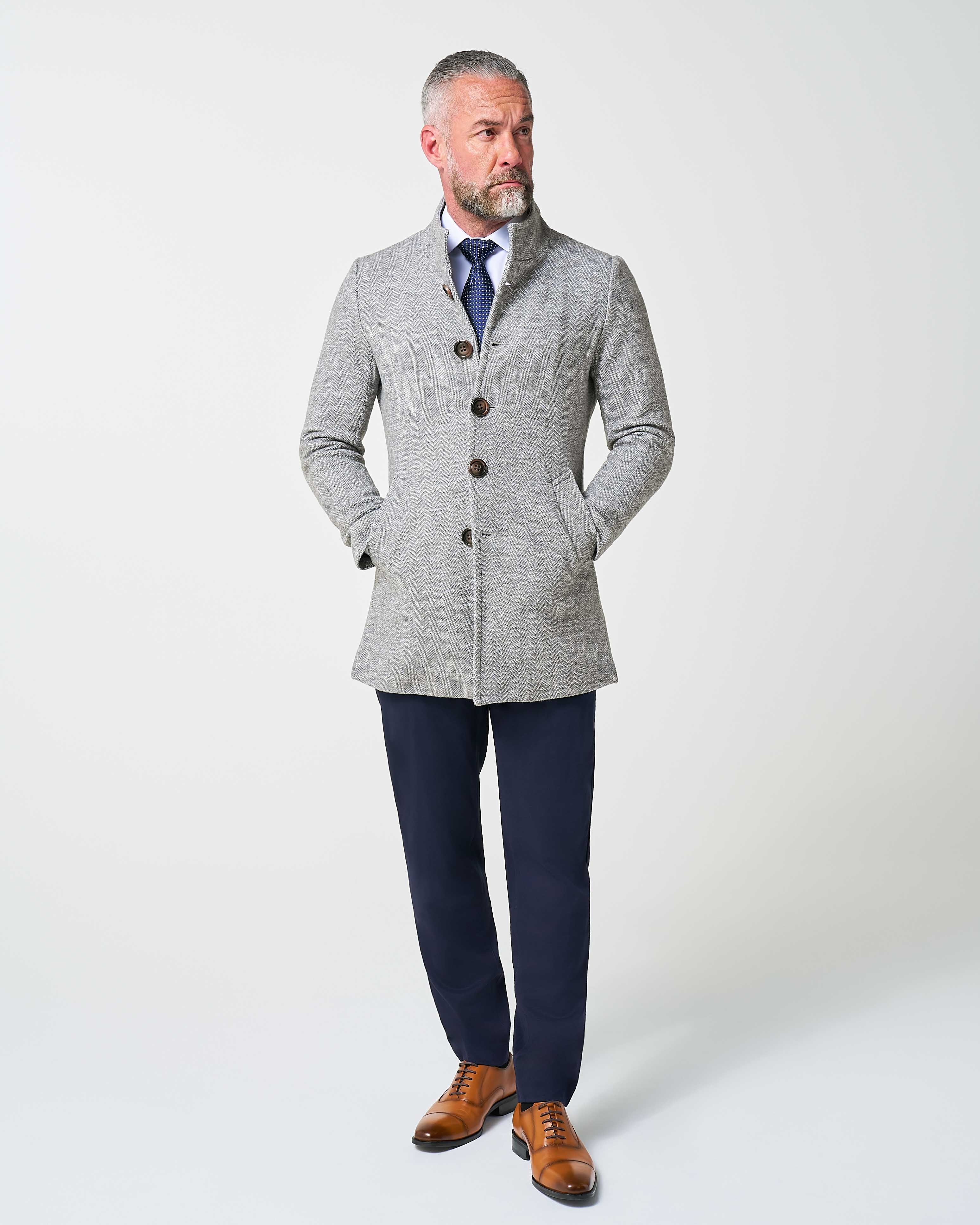 Open Button Overcoat - Grey Herringbone - Image 6