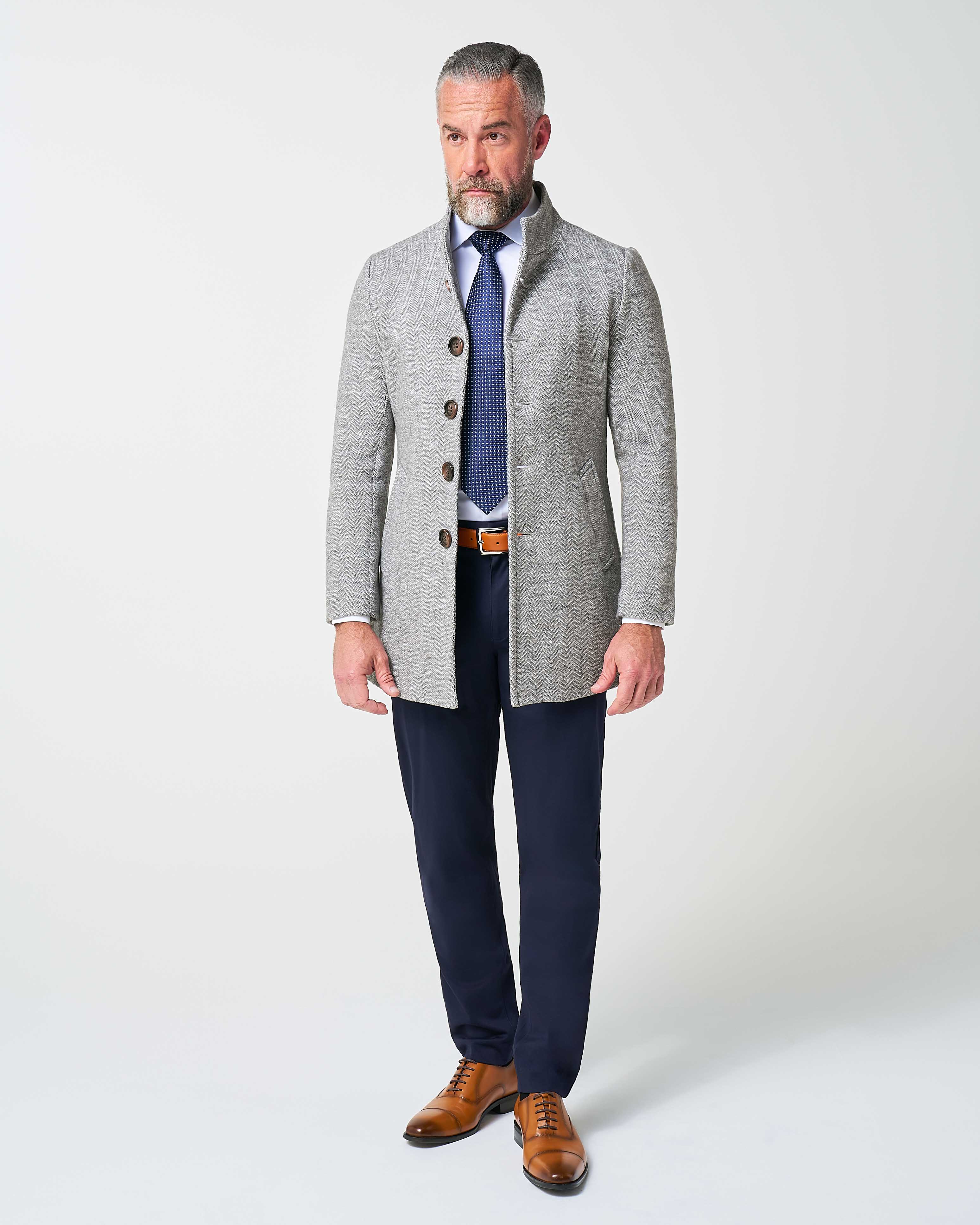 Open Button Overcoat - Grey Herringbone - Image 7