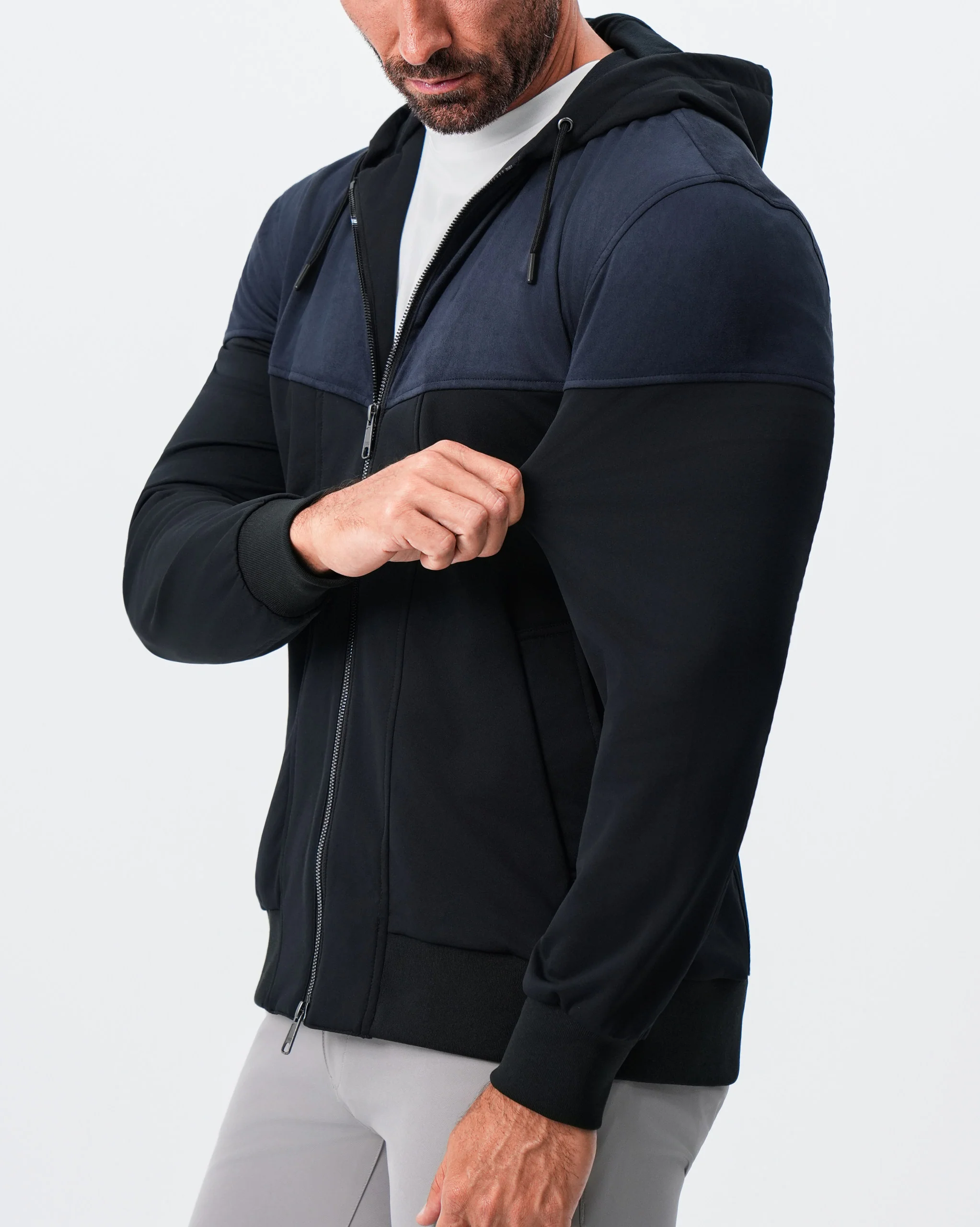 Hooded Hybrid Suede Jacket - Black - Image 4