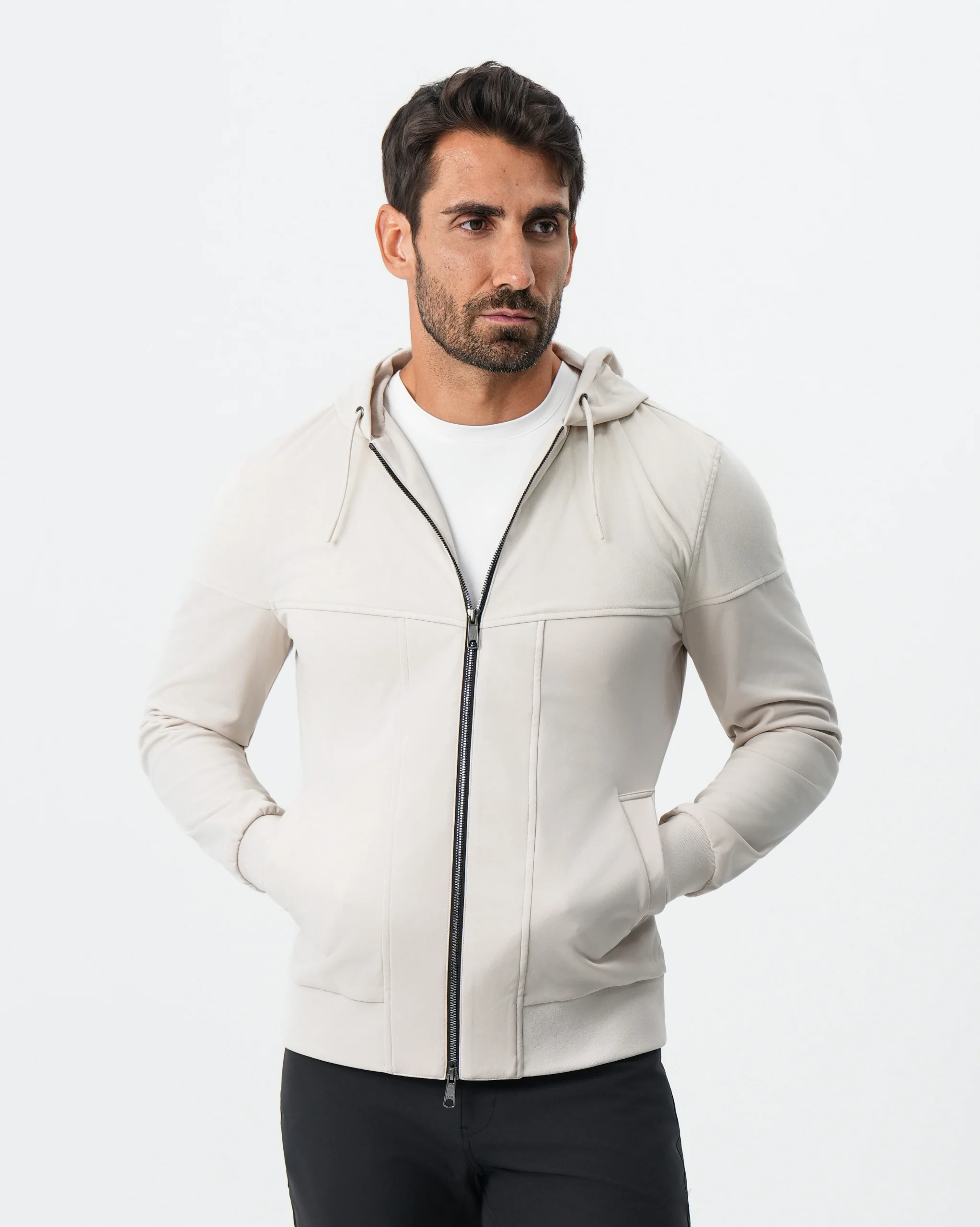 Hooded Hybrid Suede Jacket - Cream - Image 3