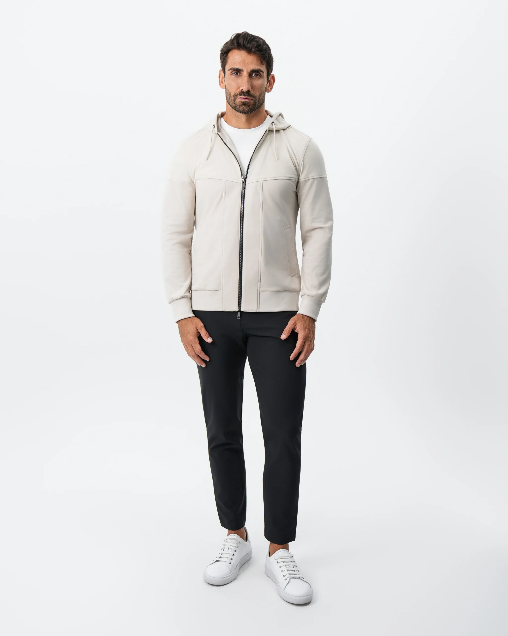 Hooded Hybrid Suede Jacket - Cream - Image 5