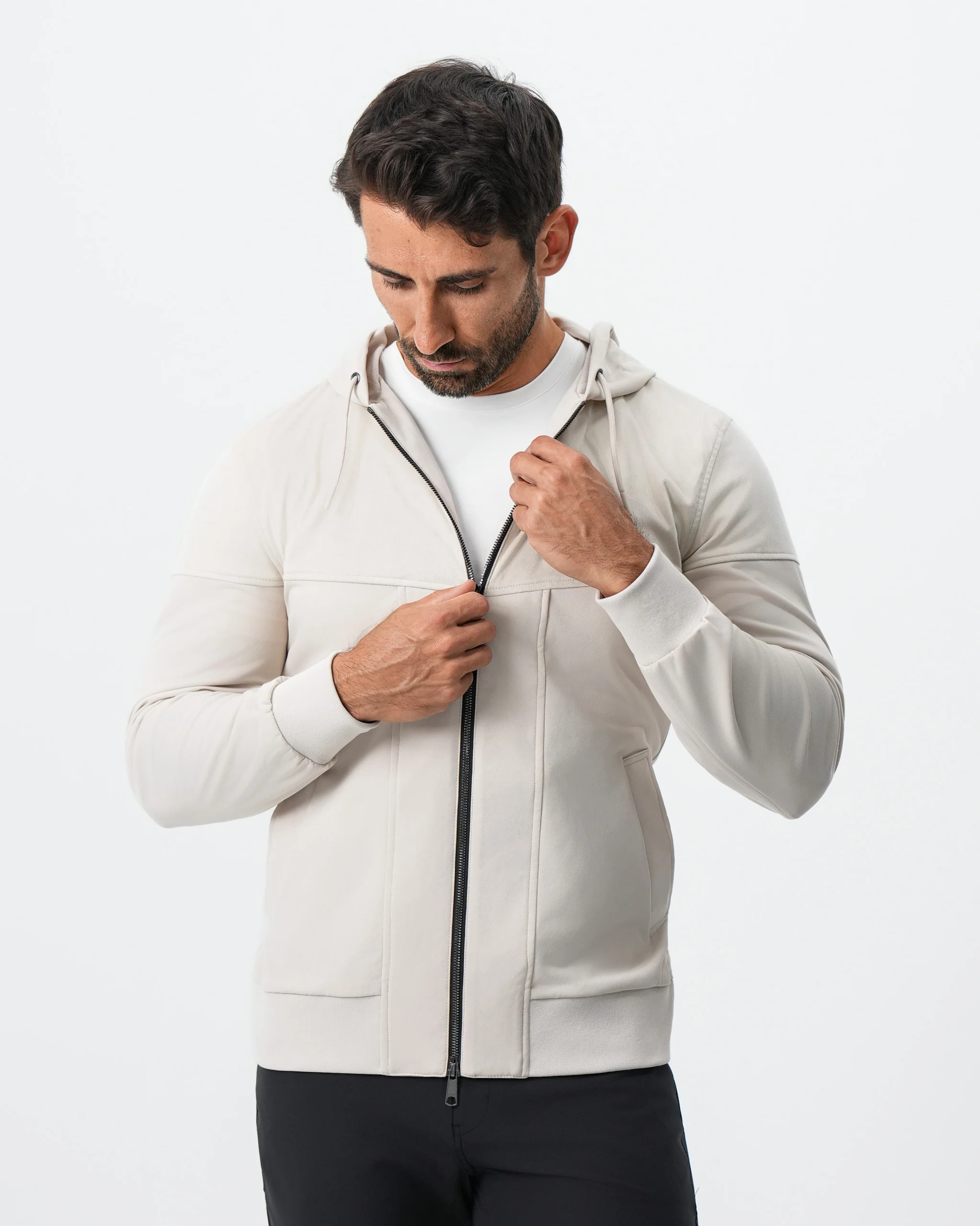 Hooded Hybrid Suede Jacket - Cream - Image 6