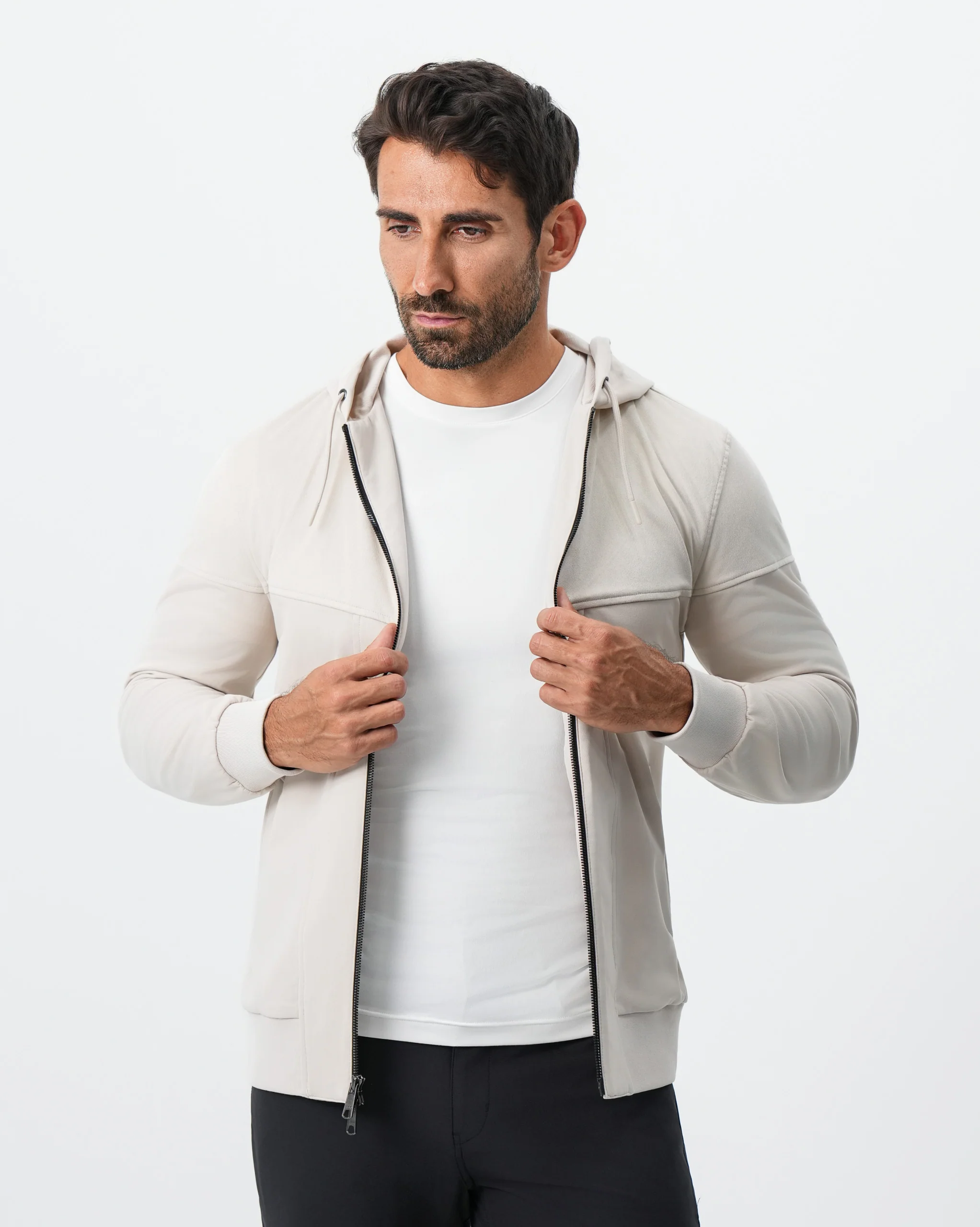 Hooded Hybrid Suede Jacket - Cream - Image 7