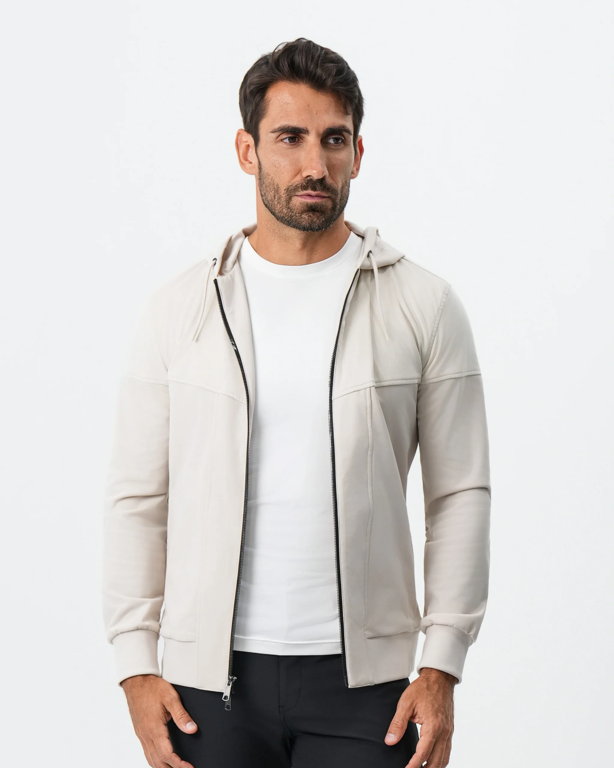 Hooded Hybrid Suede Jacket - Cream - Image 9