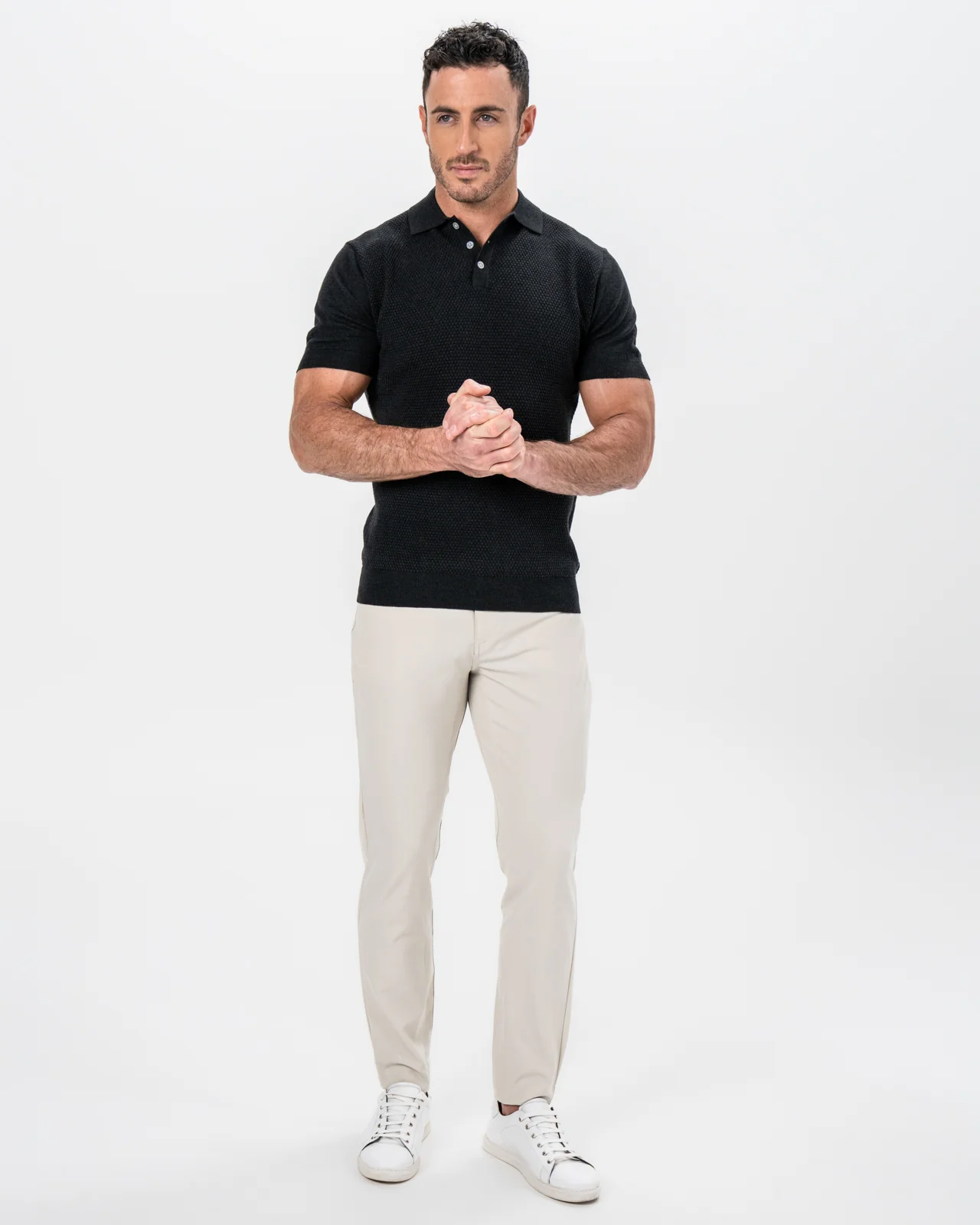 Textured Knit Cashmere Polo - Charcoal - Image 2