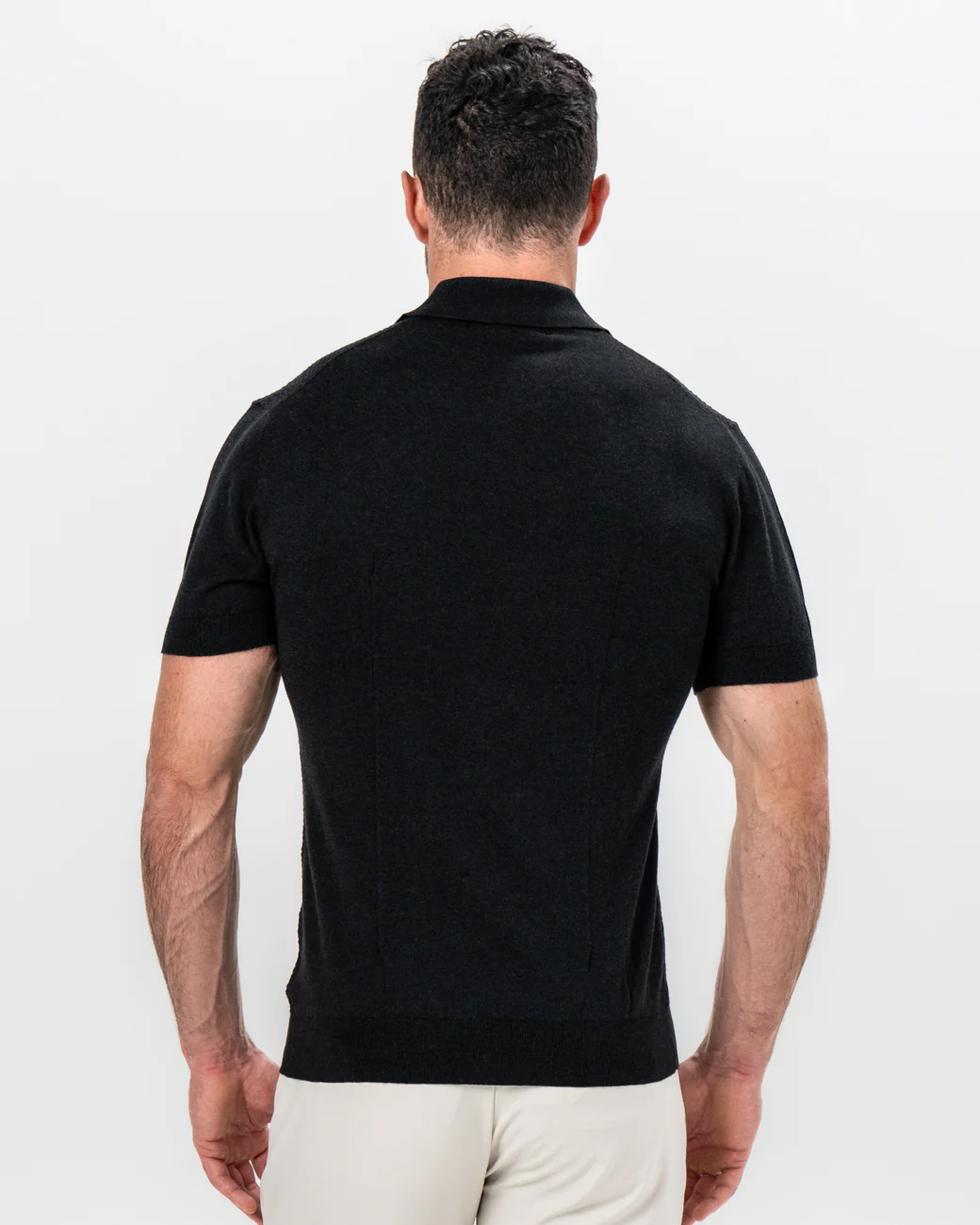 Textured Knit Cashmere Polo - Charcoal - Image 5