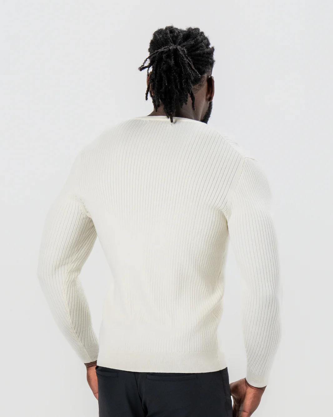 Mid-Weight Ribbed Knit Crewneck Sweater - Cream - Image 4