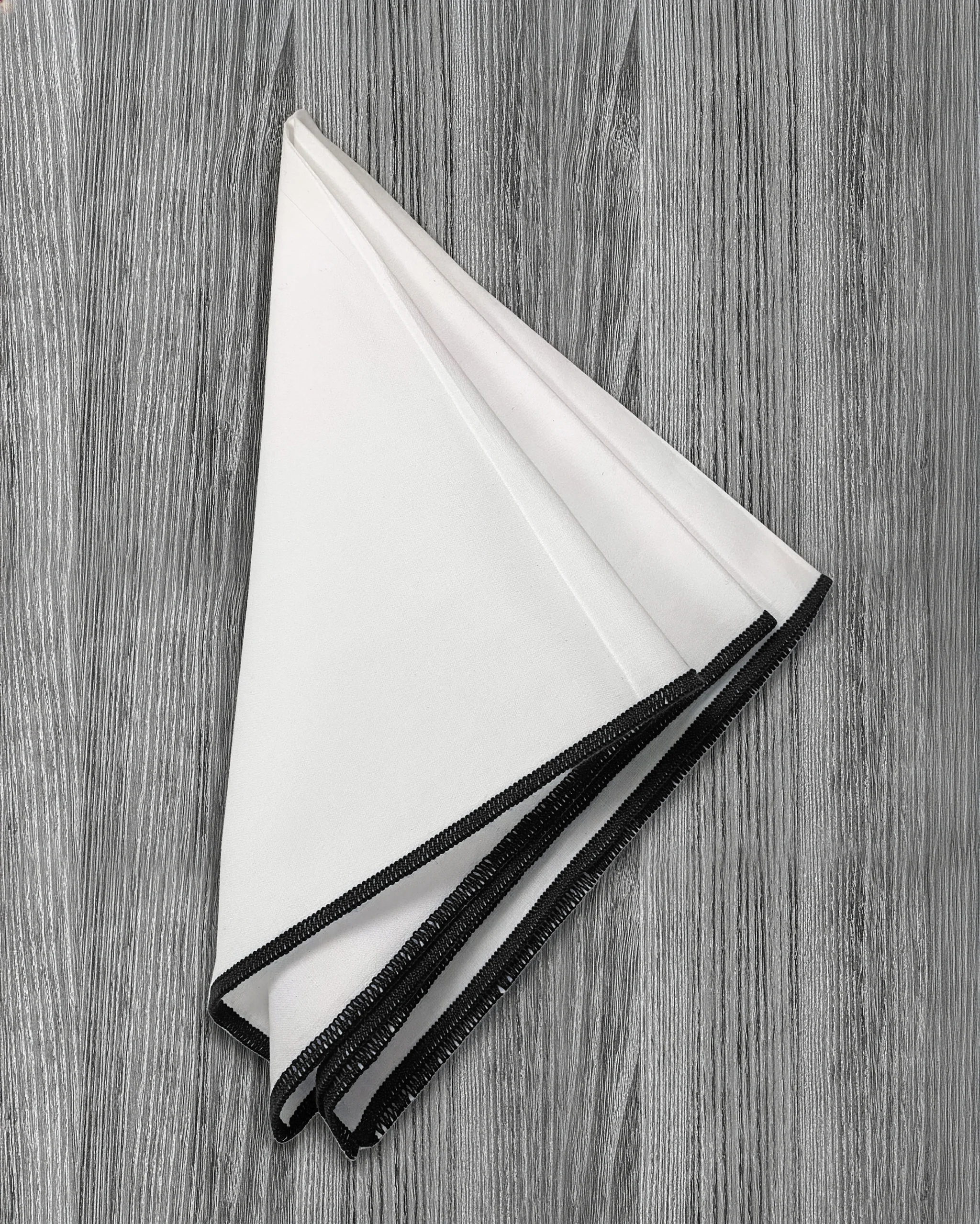 Pocket Square - White With Black Edge Stitch