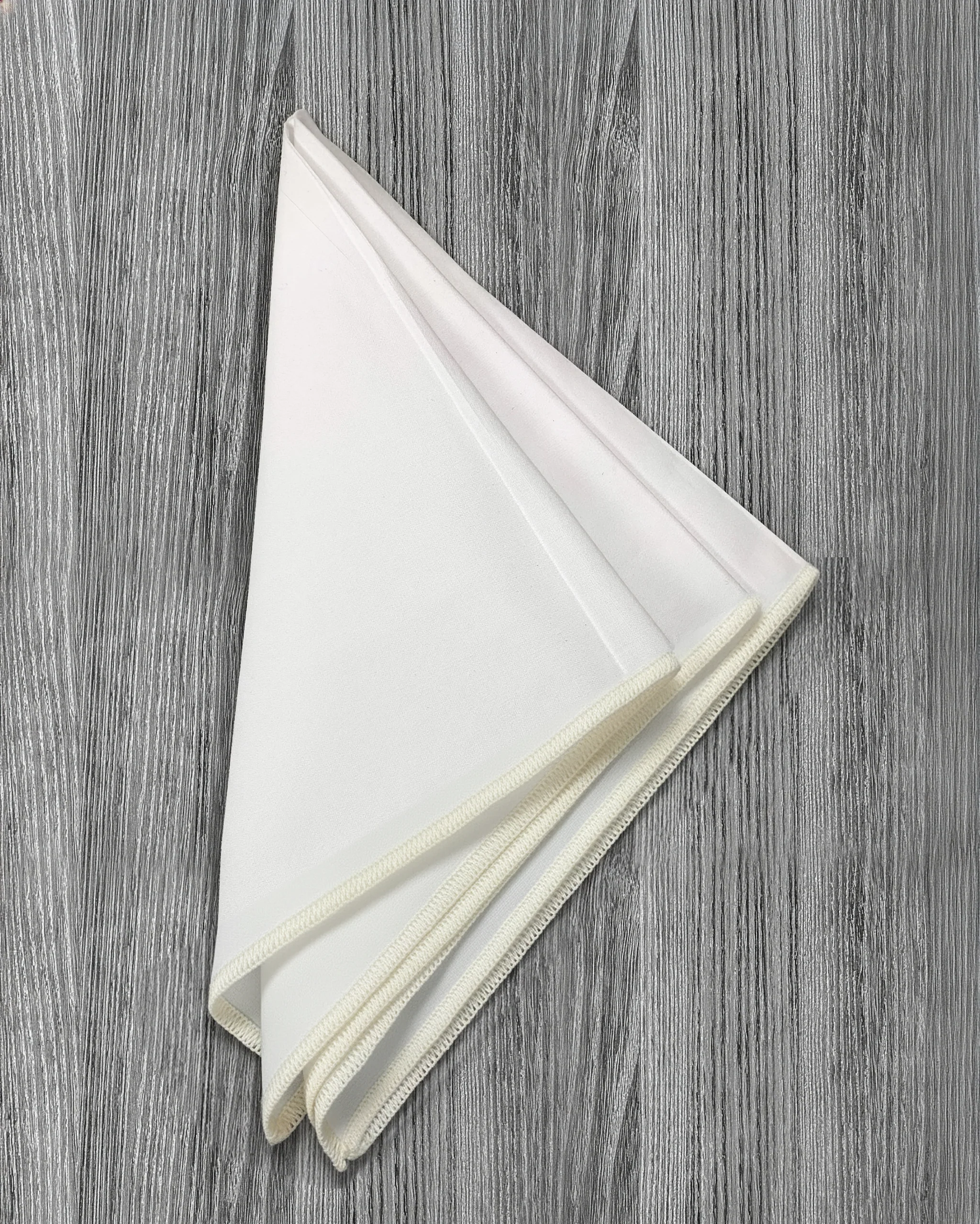 Pocket Square - White With Ivory Edge Stitch