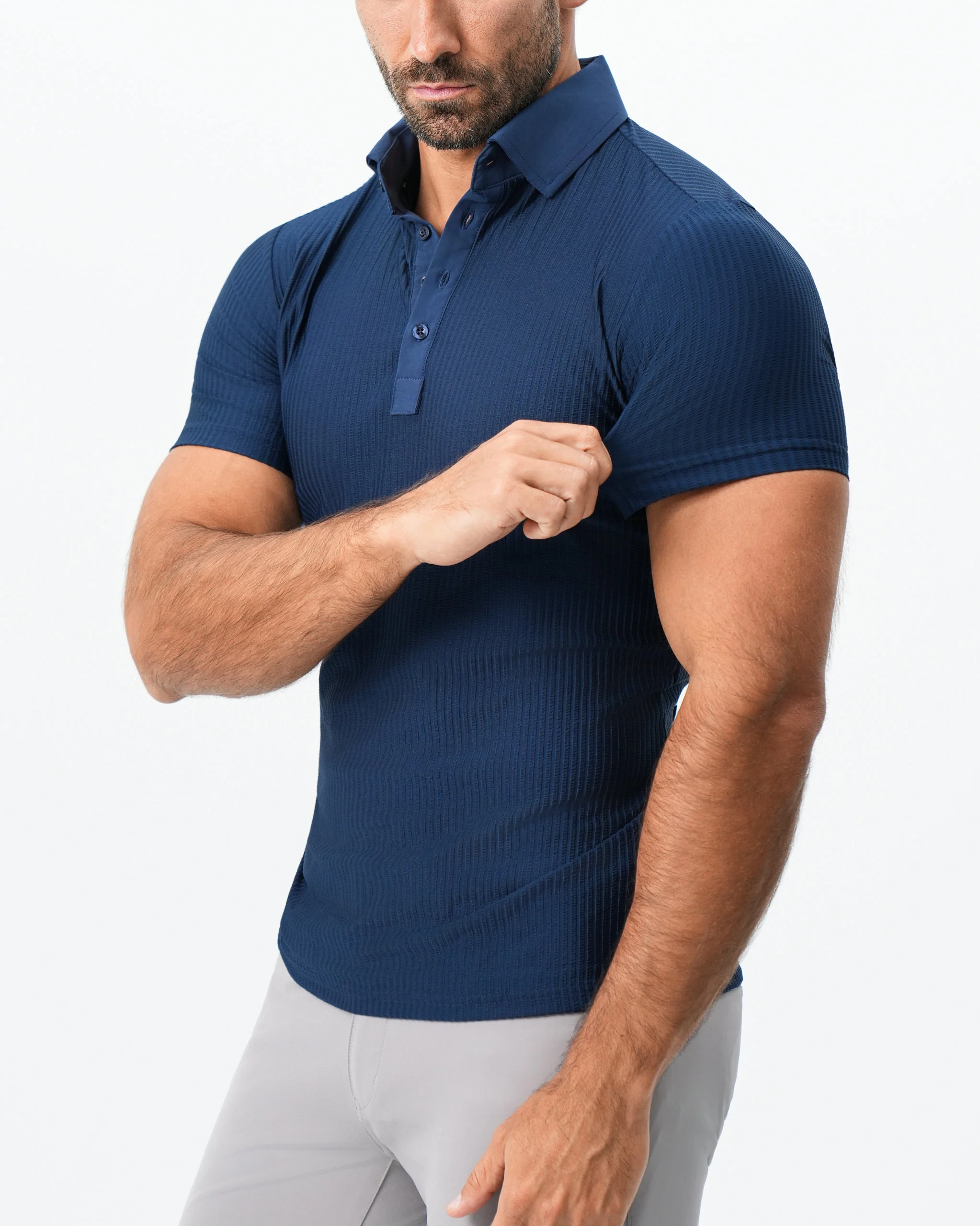 Seersucker Polo - Navy - Image 2