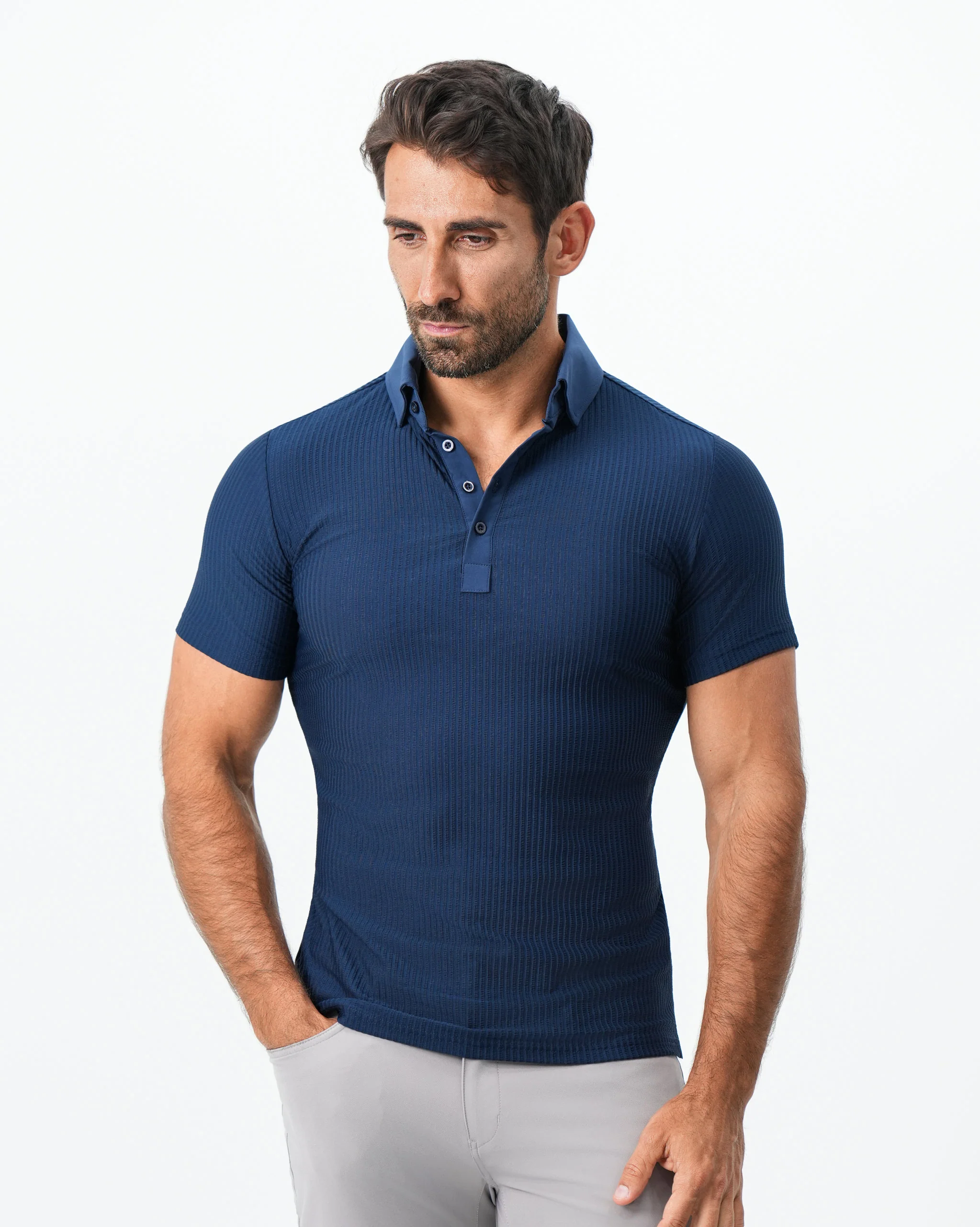 Seersucker Polo - Navy - Image 4