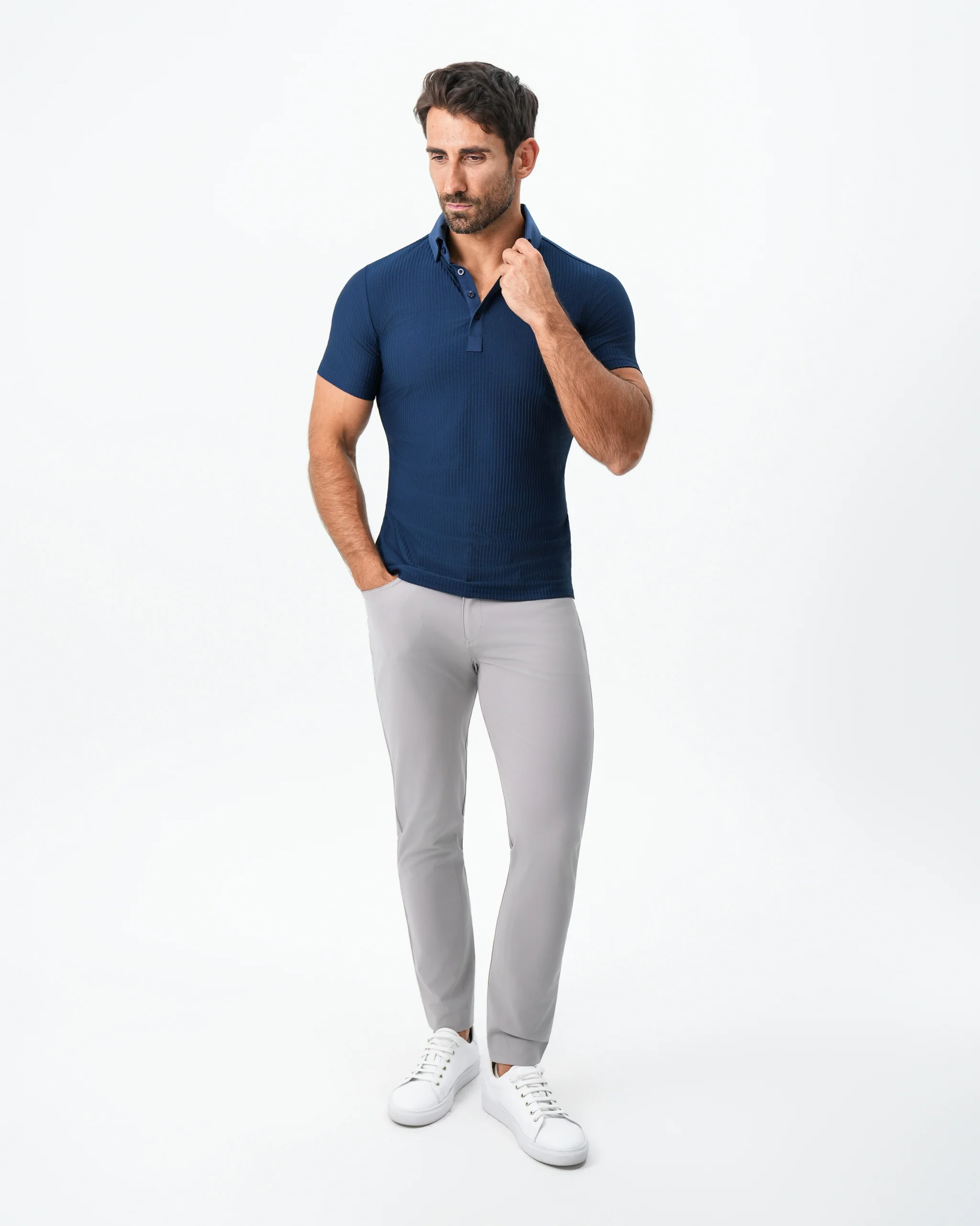 Seersucker Polo - Navy - Image 5