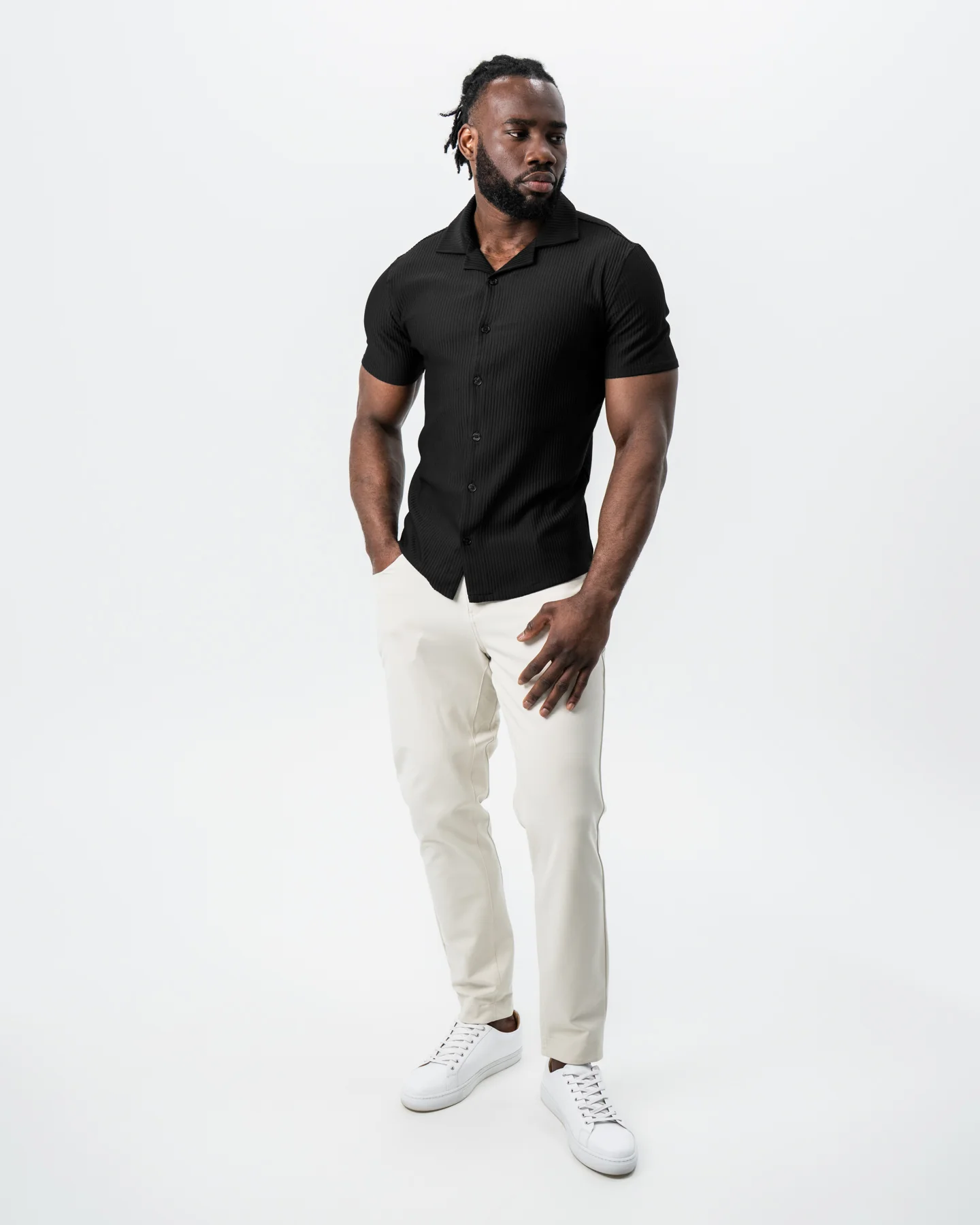 Seersucker Short Sleeve Button Down - Black - Image 2
