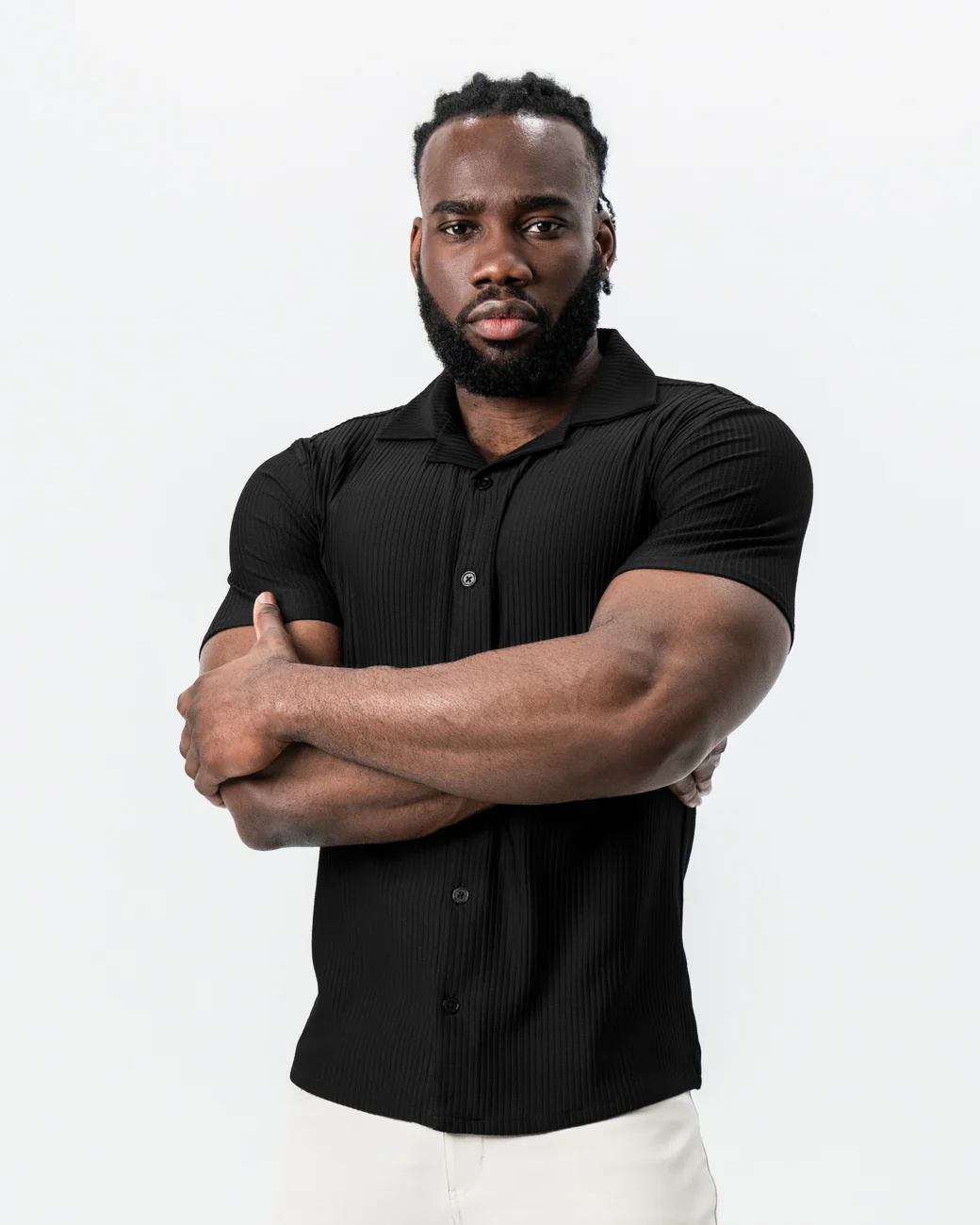 Seersucker Short Sleeve Button Down - Black - Image 7