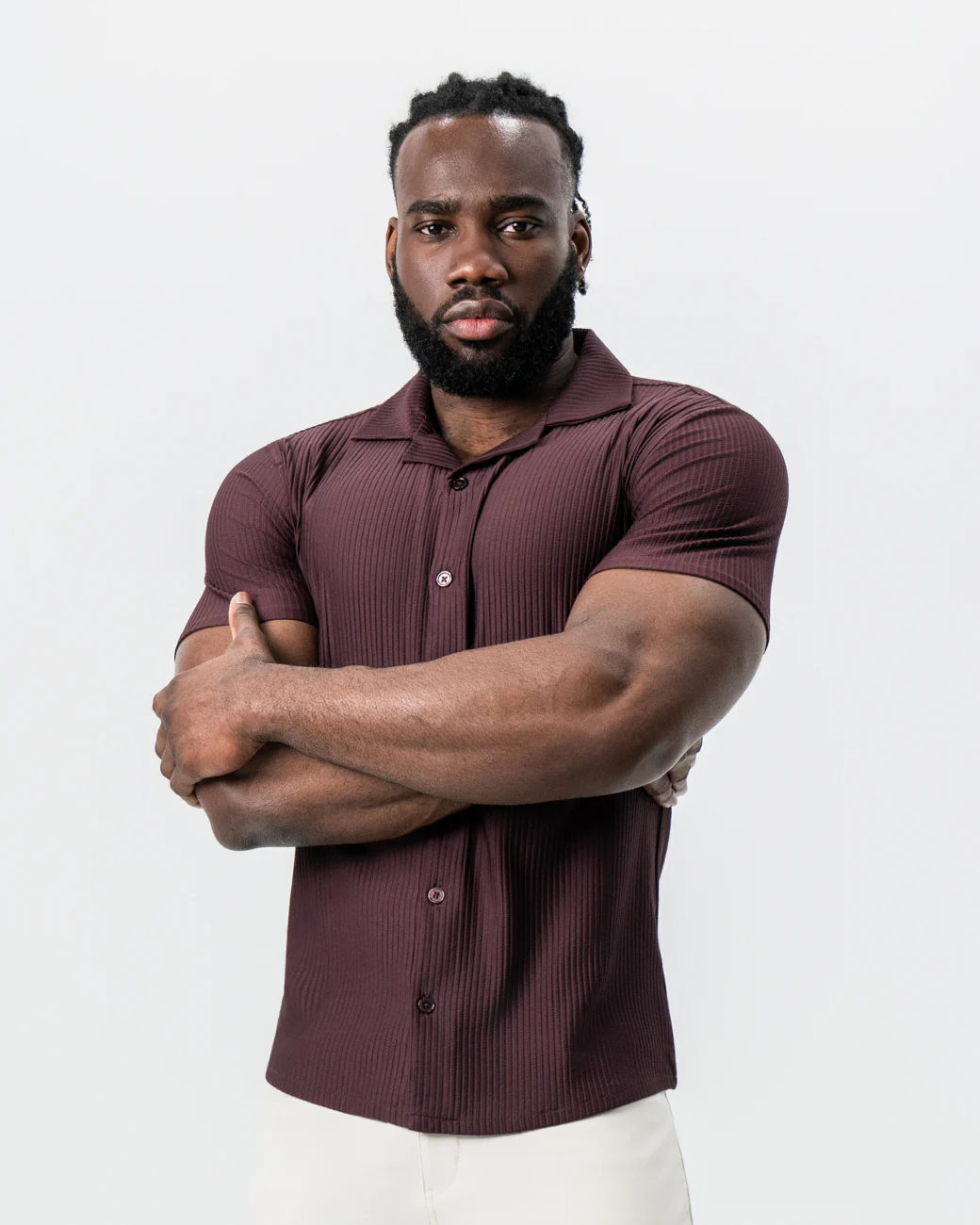 Seersucker Short Sleeve Button Down - Plum - Image 2