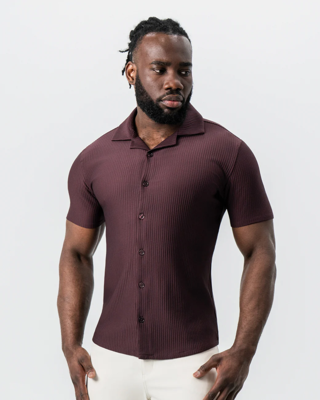 Seersucker Short Sleeve Button Down - Plum - Image 7