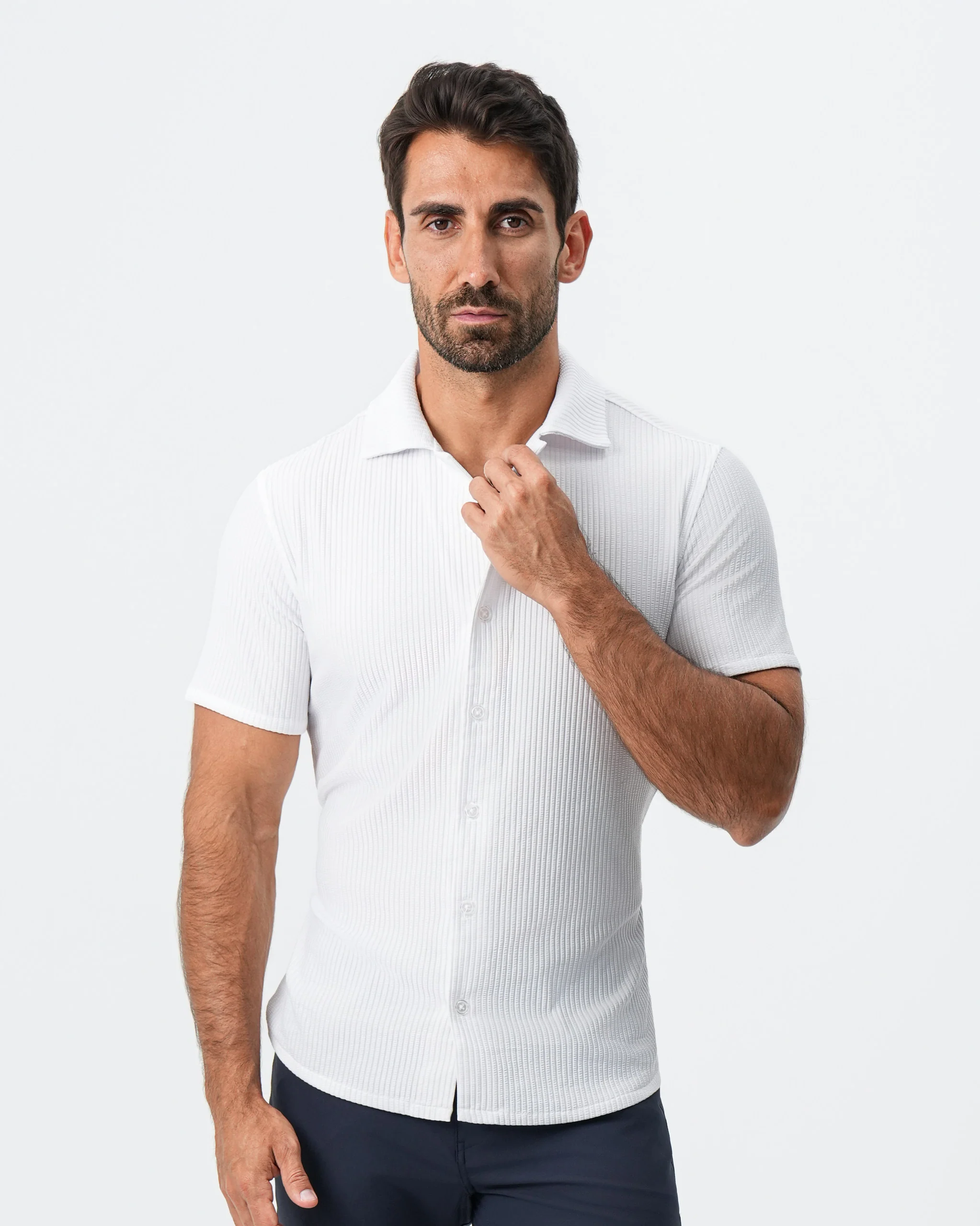 Seersucker Short Sleeve Button Down - White - Image 6