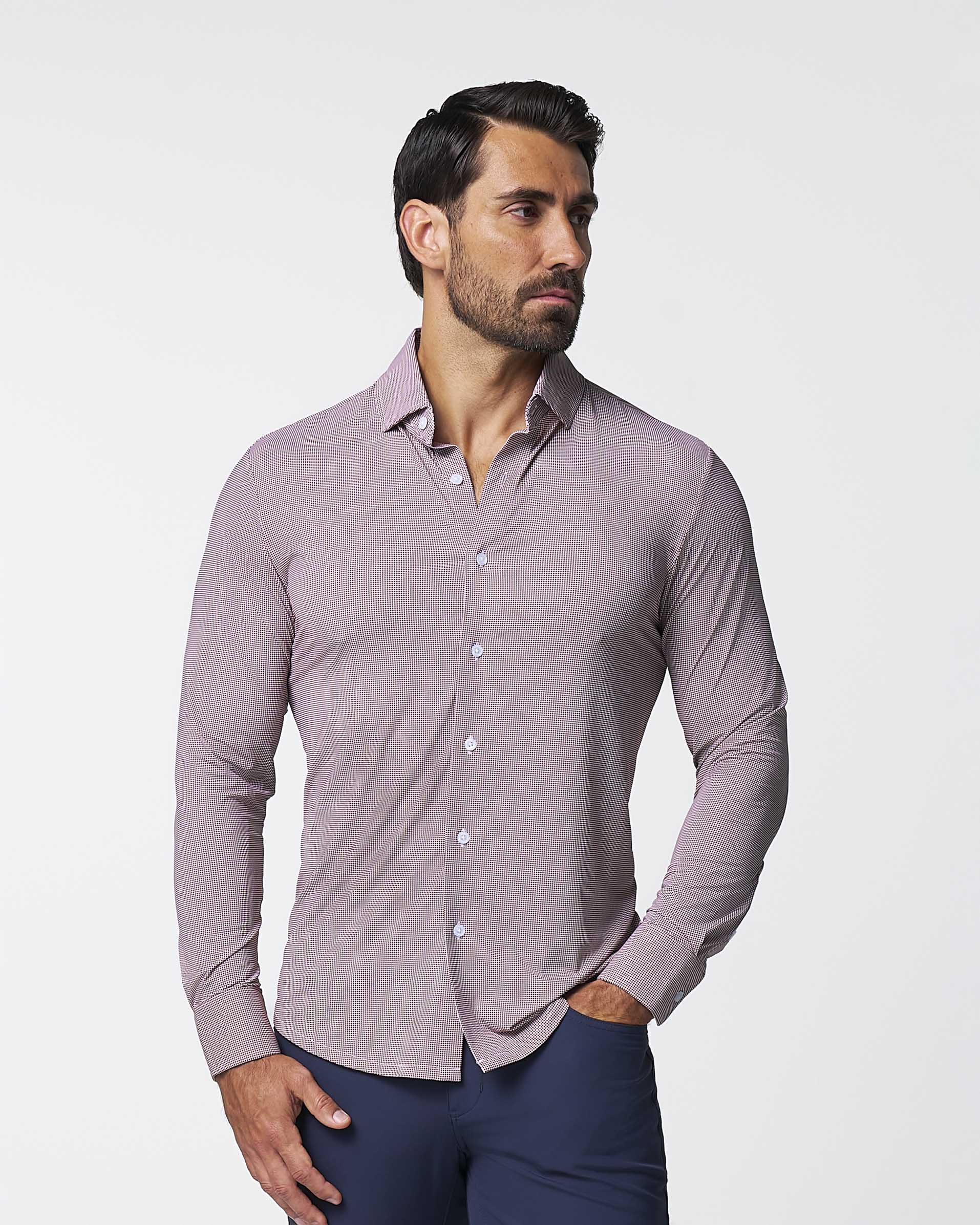 "The Colt" Sport Shirt - Deep Purple Microcheck - Image 3