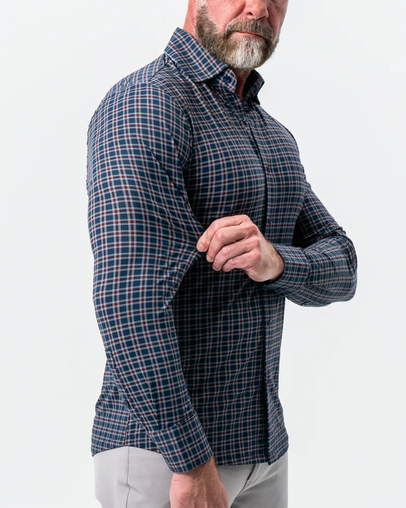 "The Spencer" Sport Shirt - Maroon, Navy, & White Plaid - Image 3