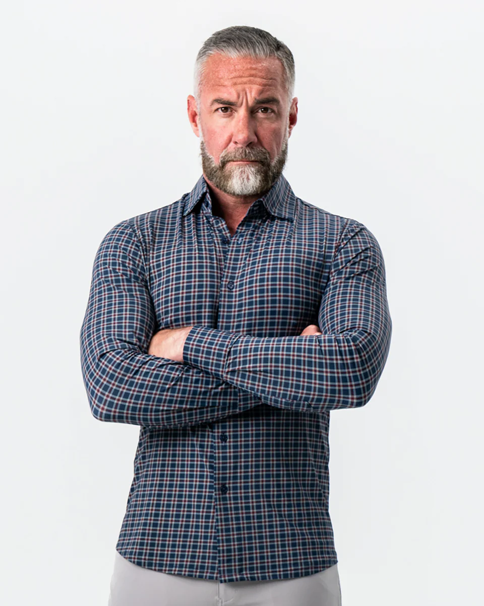 "The Spencer" Sport Shirt - Maroon, Navy, & White Plaid - Image 4