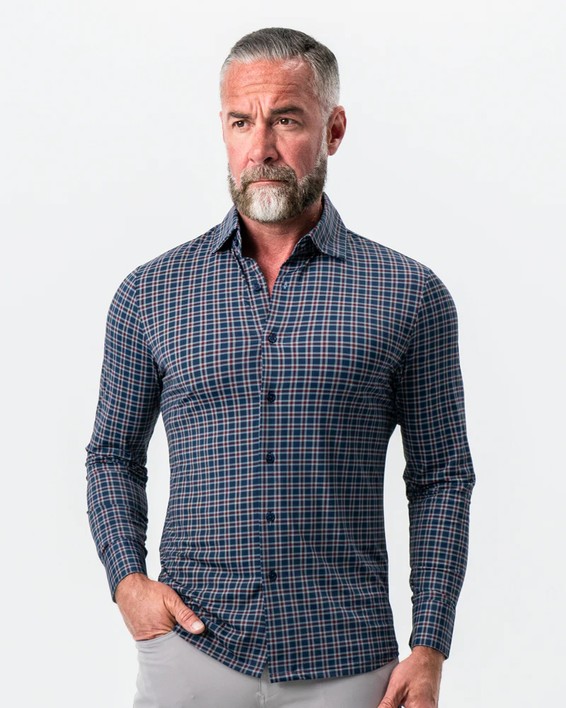 "The Spencer" Sport Shirt - Maroon, Navy, & White Plaid - Image 6