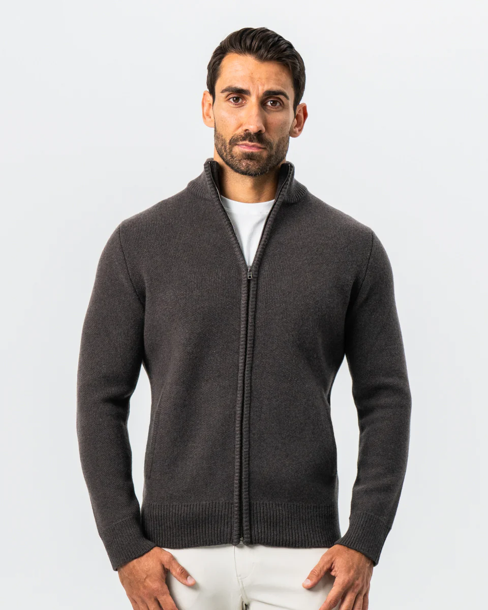 Knit Sweater Bomber - Brown - Image 4