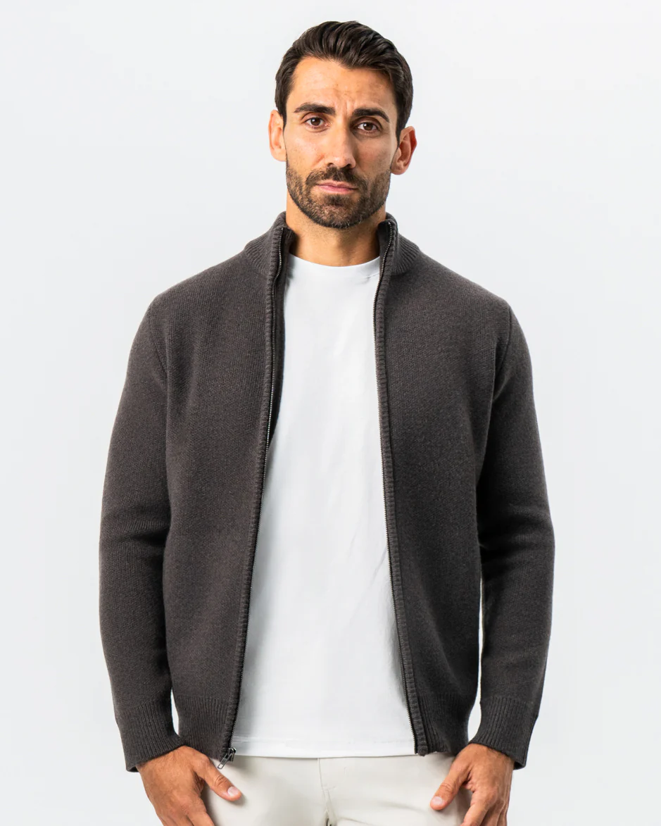 Knit Sweater Bomber - Brown - Image 5