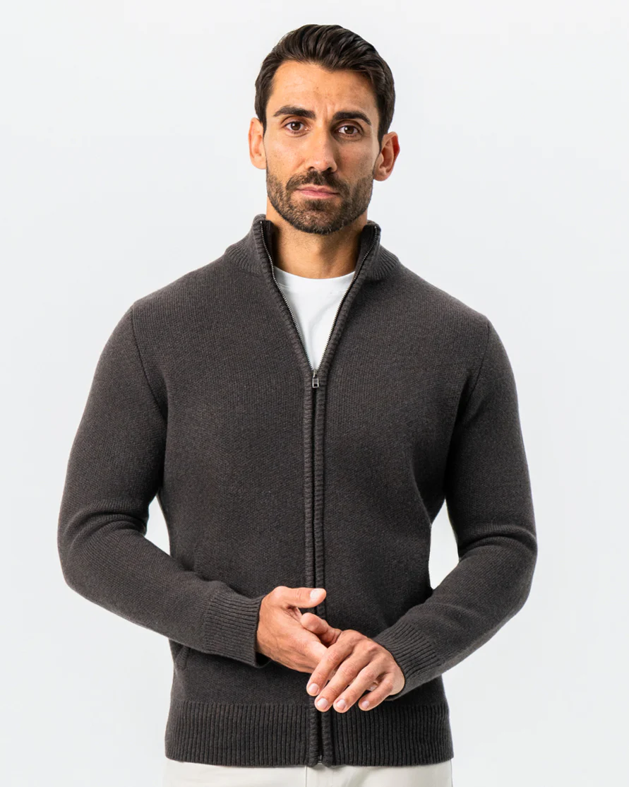 Knit Sweater Bomber - Brown - Image 7