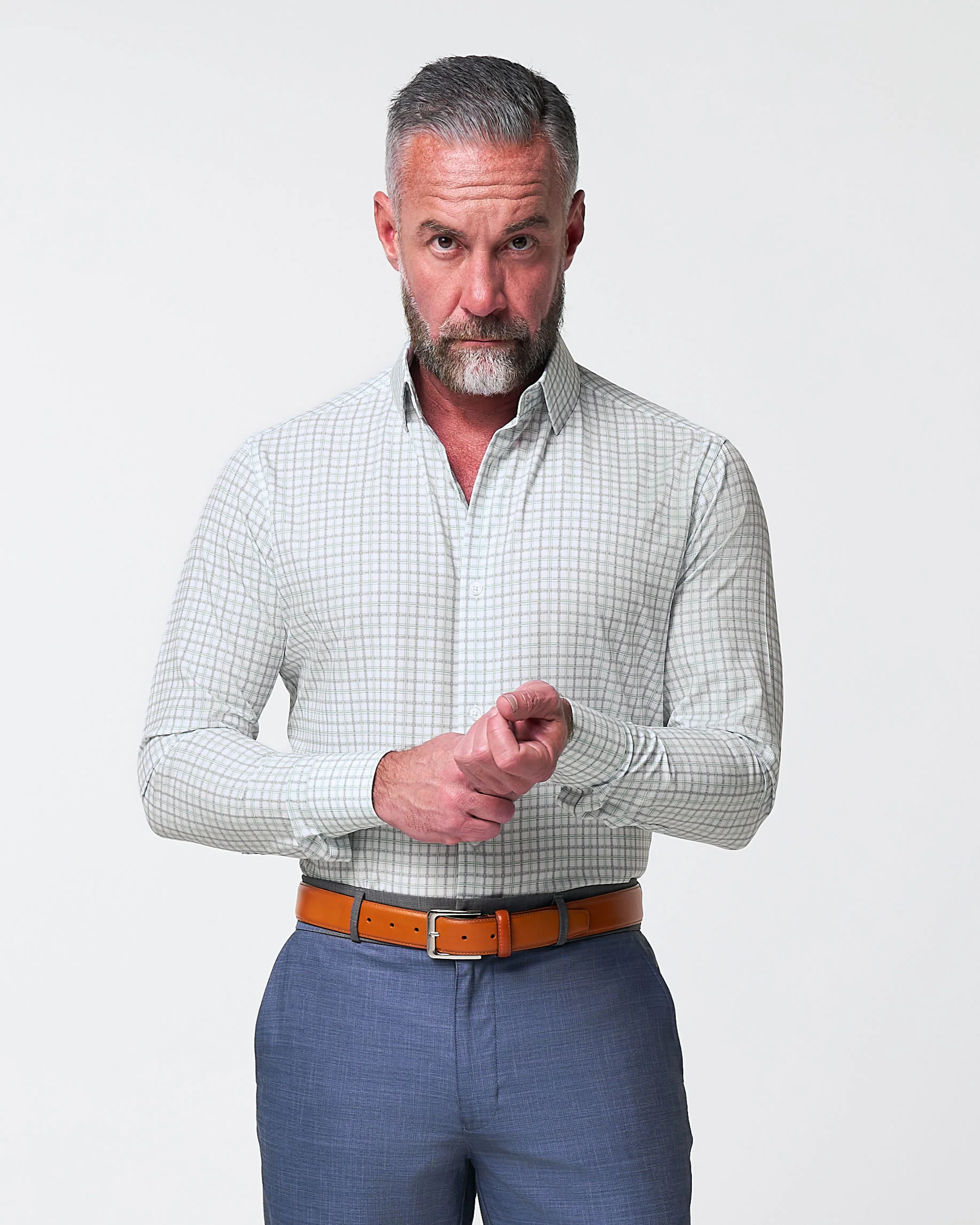 "The Amber" Grey & Light Green Mid Check - Image 6