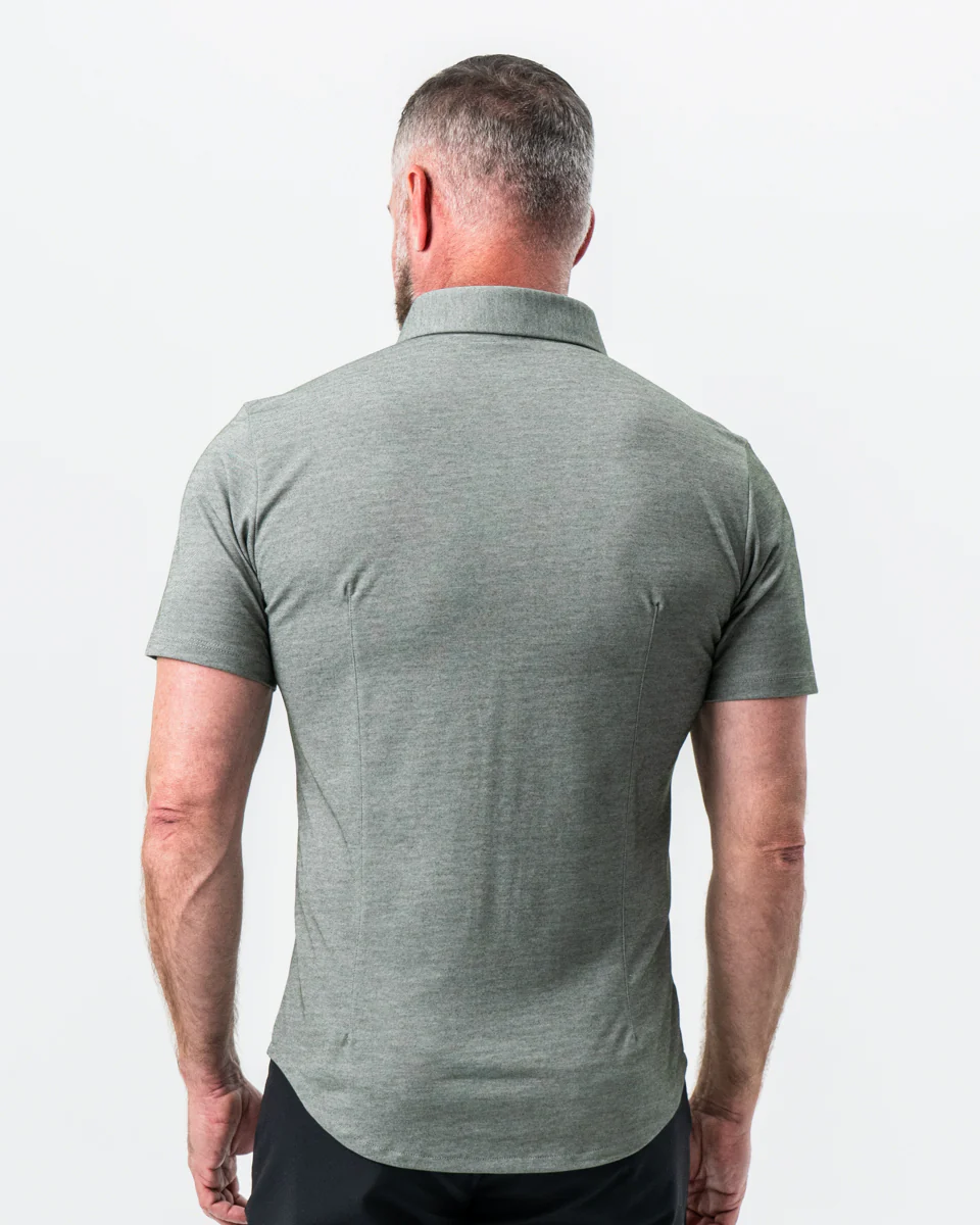"The Armstrong" Olive Pique Short Sleeve Button Down - Image 4