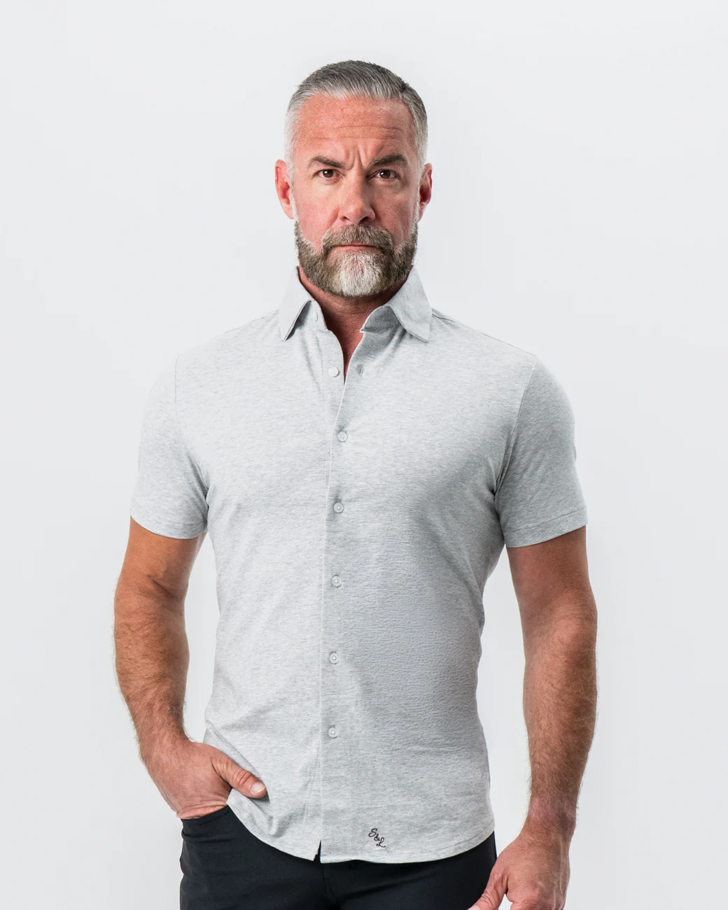 "The Baldwin" Grey Short Sleeve Button Down - Image 3