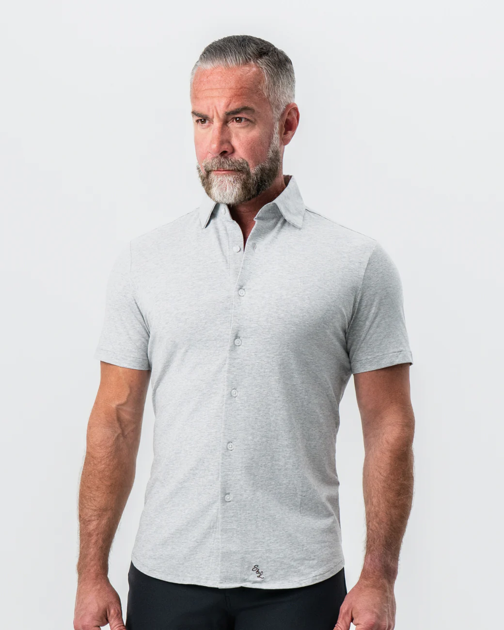 "The Baldwin" Grey Short Sleeve Button Down - Image 5
