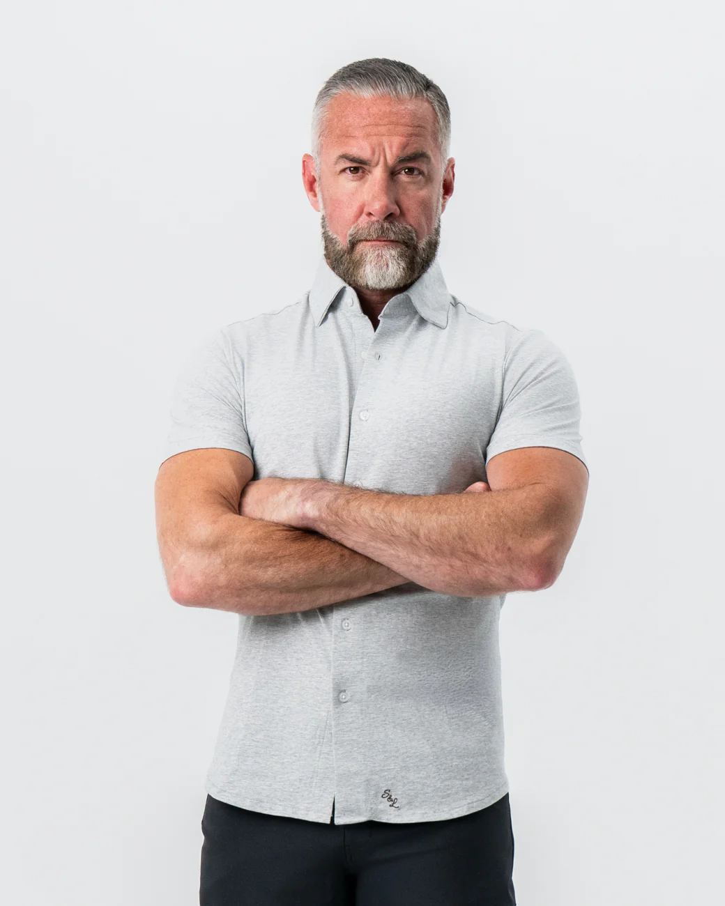 "The Baldwin" Grey Short Sleeve Button Down - Image 6