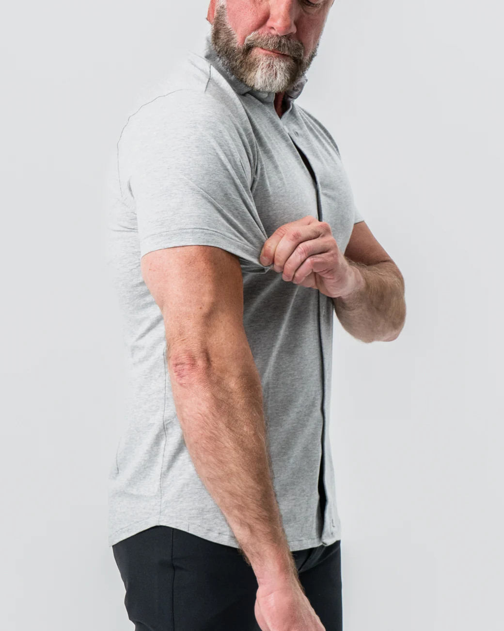 "The Baldwin" Grey Short Sleeve Button Down - Image 7