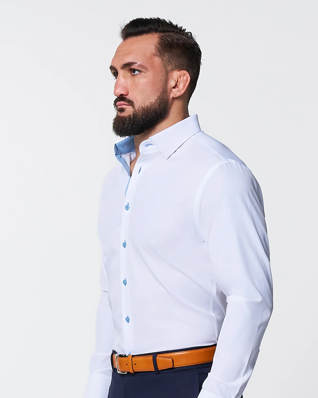 "The Briggs" Solid White with Light Blue Accents - Classic Fit - Image 3
