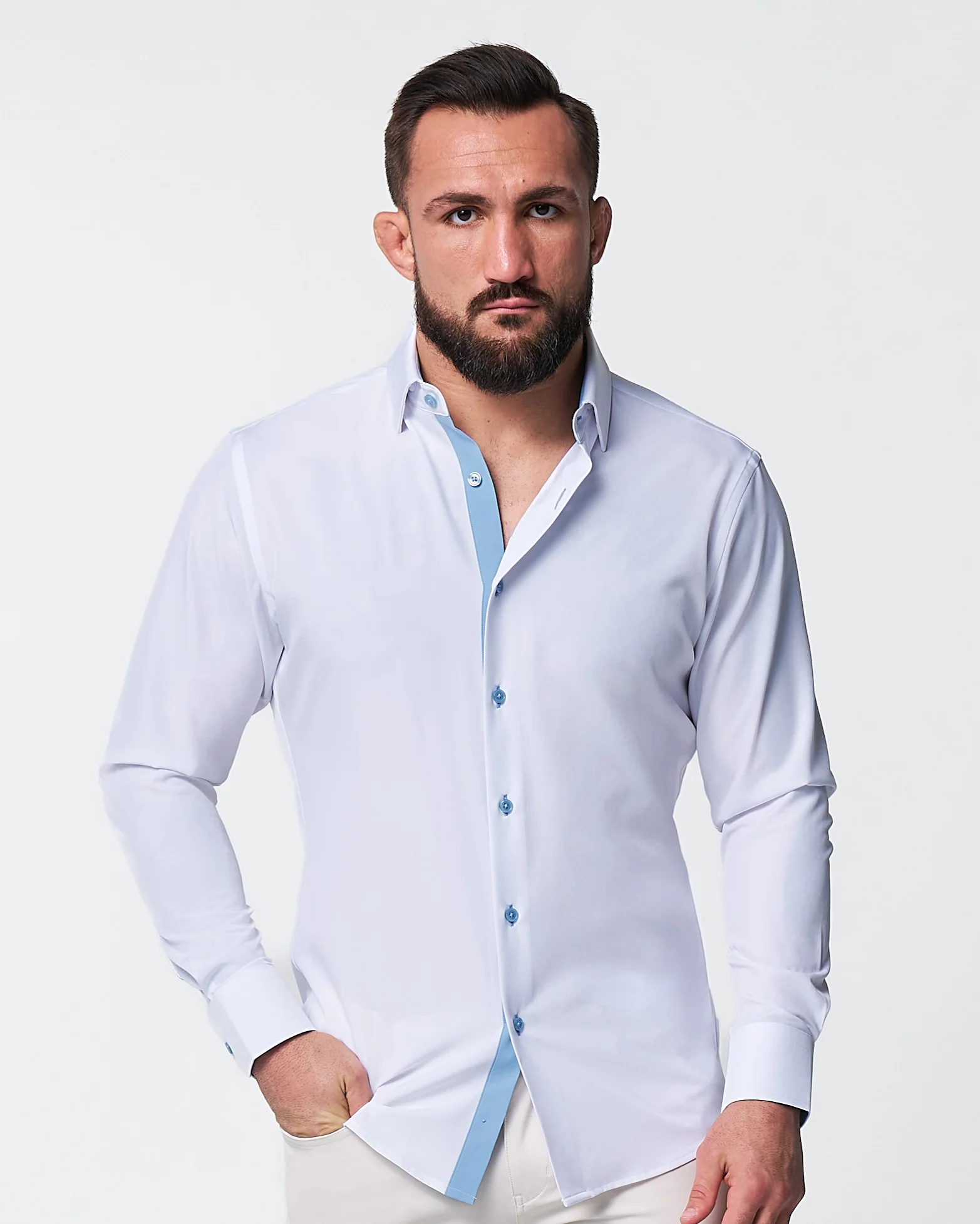 "The Briggs" Solid White with Light Blue Accents - Classic Fit - Image 5