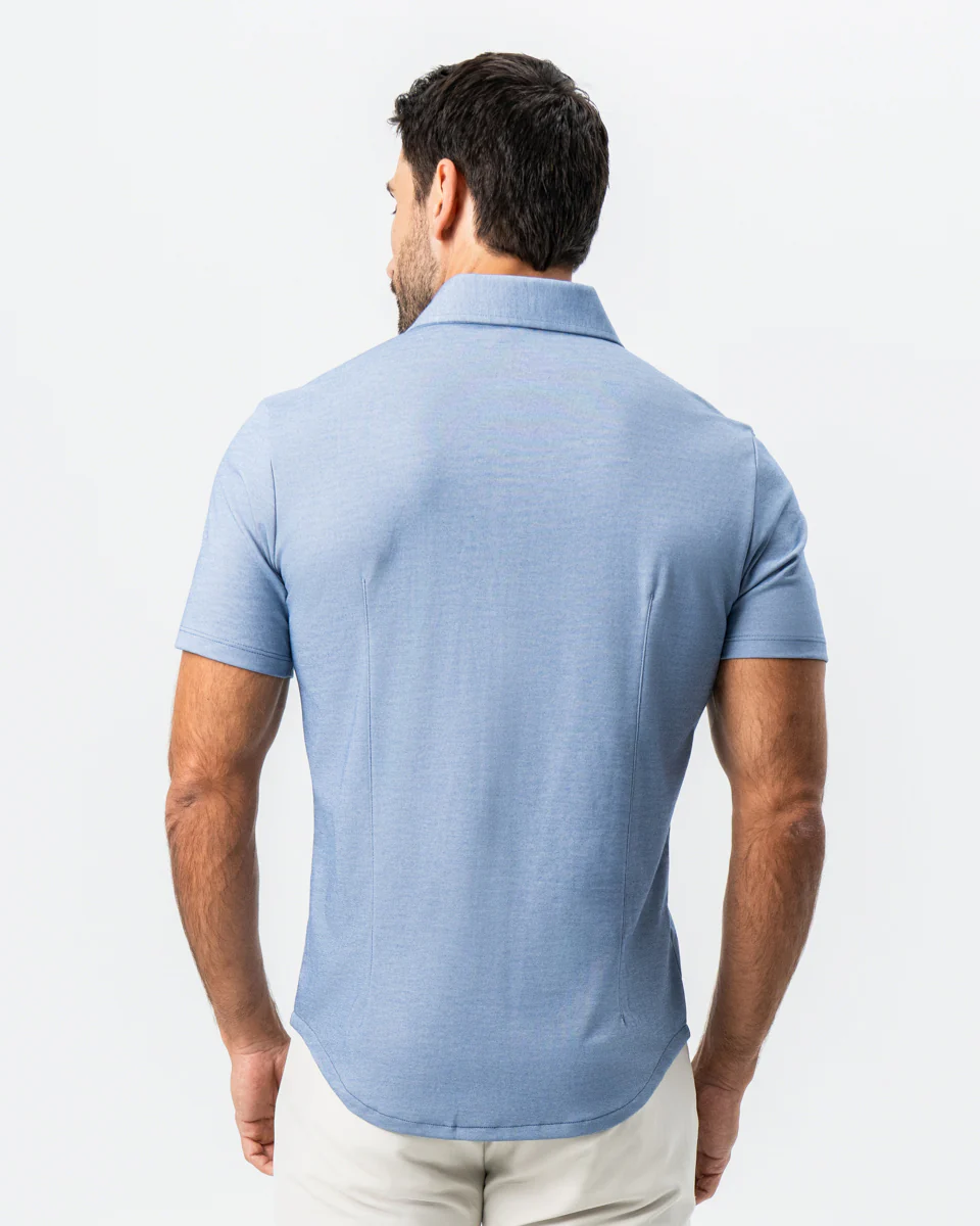 "The Capri" Sky Blue Pique Short Sleeve Button Down - Image 3
